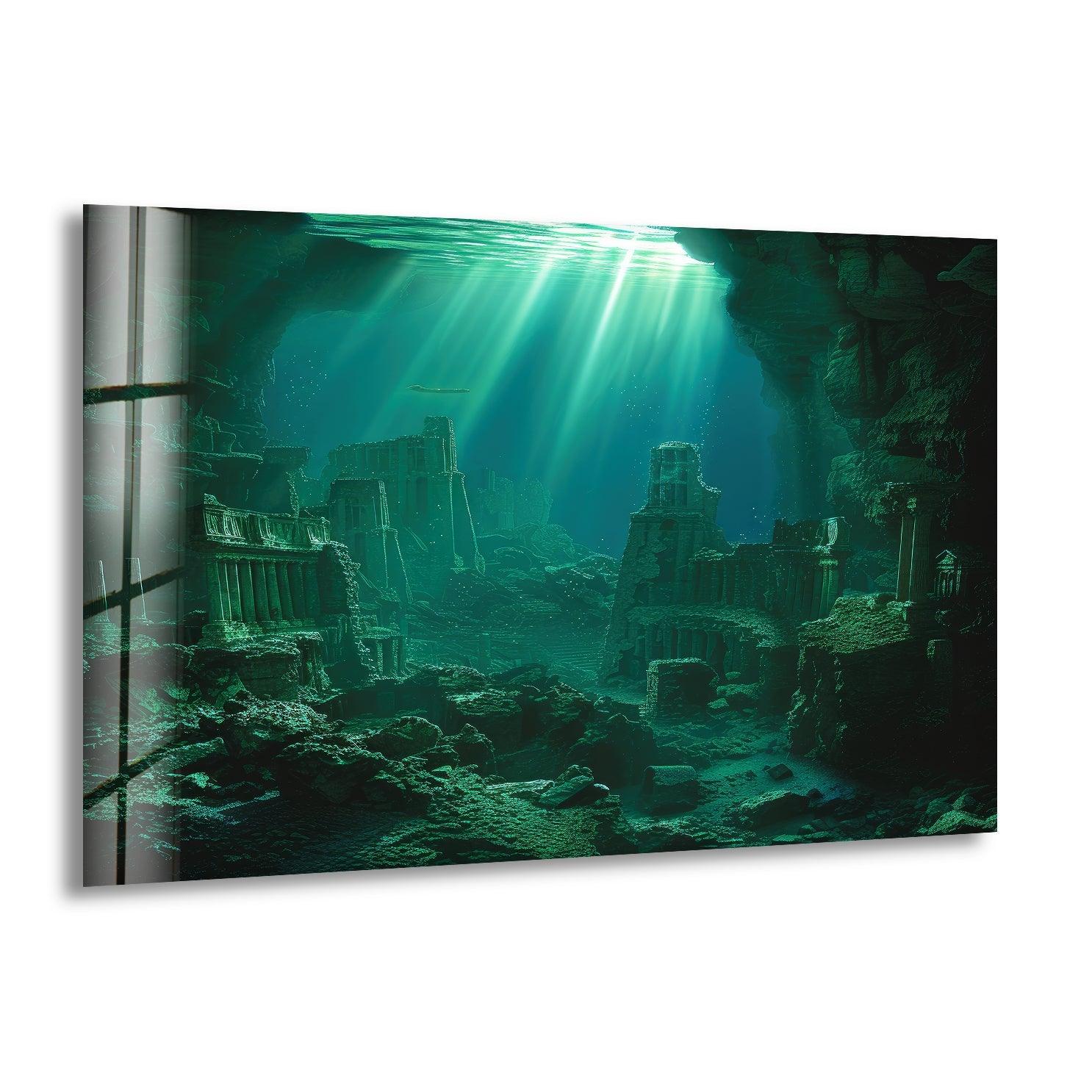 Atlantis Underwater Glass Wall Art - Handmade Ocean Themed Home Decor for Living Room, Bedroom & Office - Perfect Coastal Decor, Unique Gift Idea