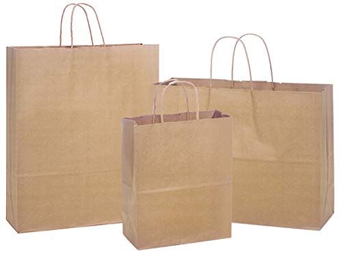 Eco-Friendly Natural Kraft Paper Shopping Bags - 300 Count Bulk Pack - Perfect for Retail Stores, Groceries & Gift Packaging