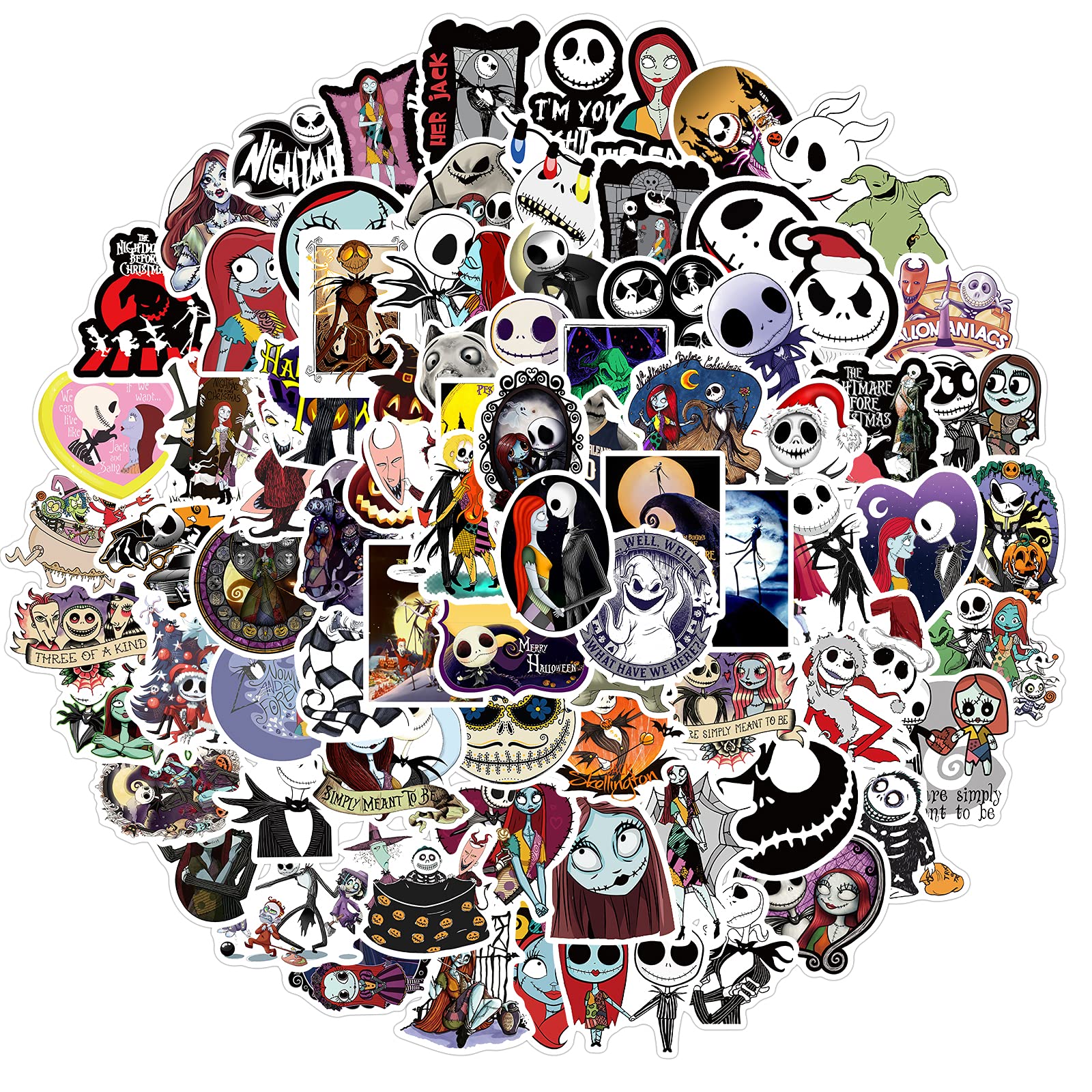 100pcs Nightmare Before Christmas Stickers - Classic Funny Horror Vinyl Decals for Halloween & Christmas Decor (Perfect for Laptops, Water Bottles, Scrapbooks & Gift Wrapping)