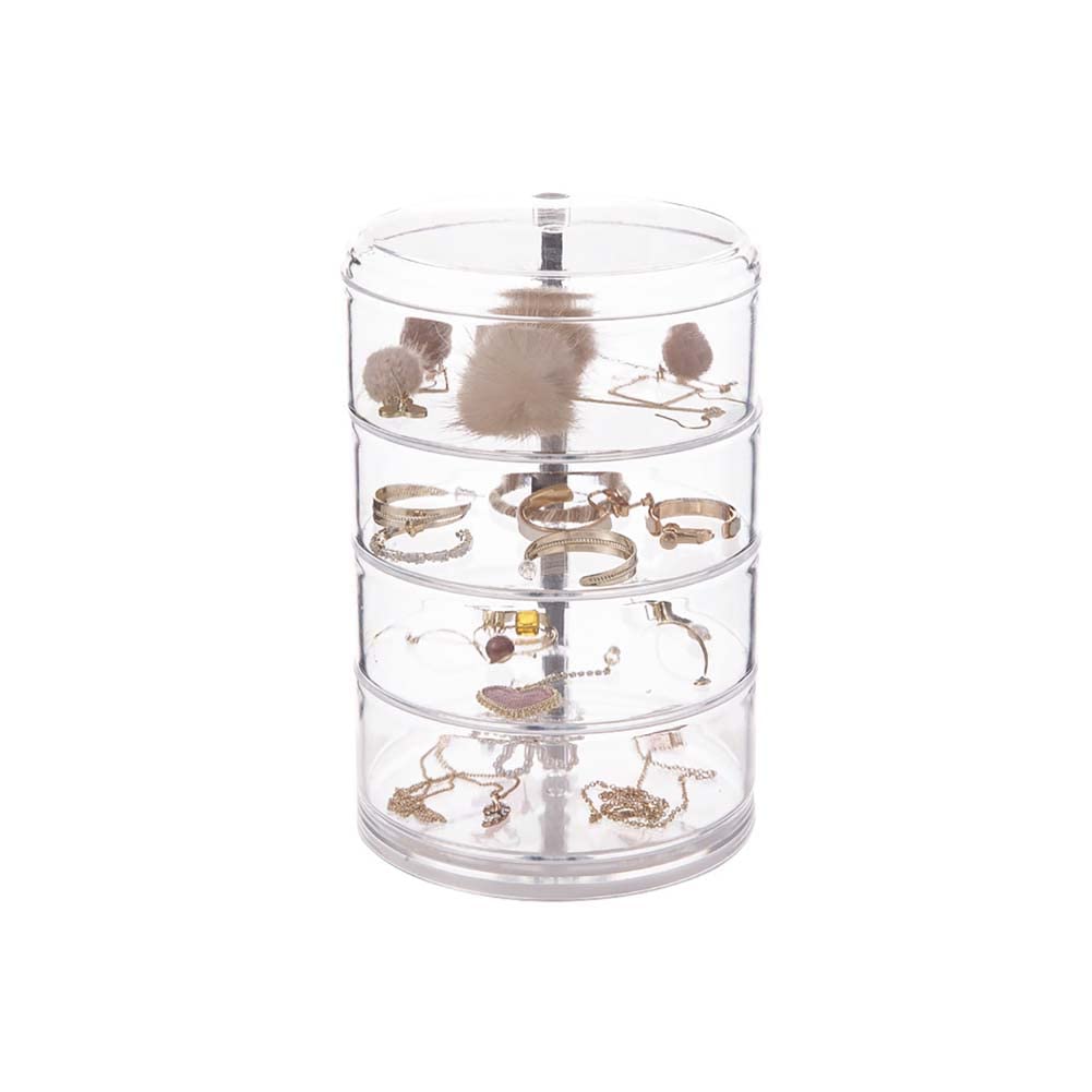 4-Layer Rotating Jewelry Organizer Box with Lid - Clear Travel Jewelry Storage Case for Rings, Earrings, Necklaces & Bracelets - Compact 4.5 x 4.5 x 7 Inch Jewelry Box for Women - Perfect for Travel, Gifts & Home Organization