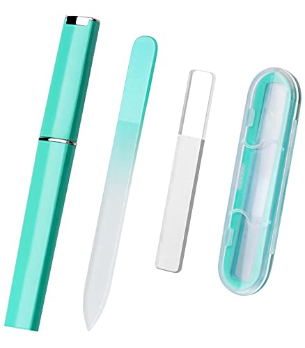 Premium Crystal Glass Nail File Set with Case - Natural Nail Care Kit for Women & Girls | Manicure Tools, Nail Buffer & Polisher | Perfect for Home, Travel & Salon Use - Green