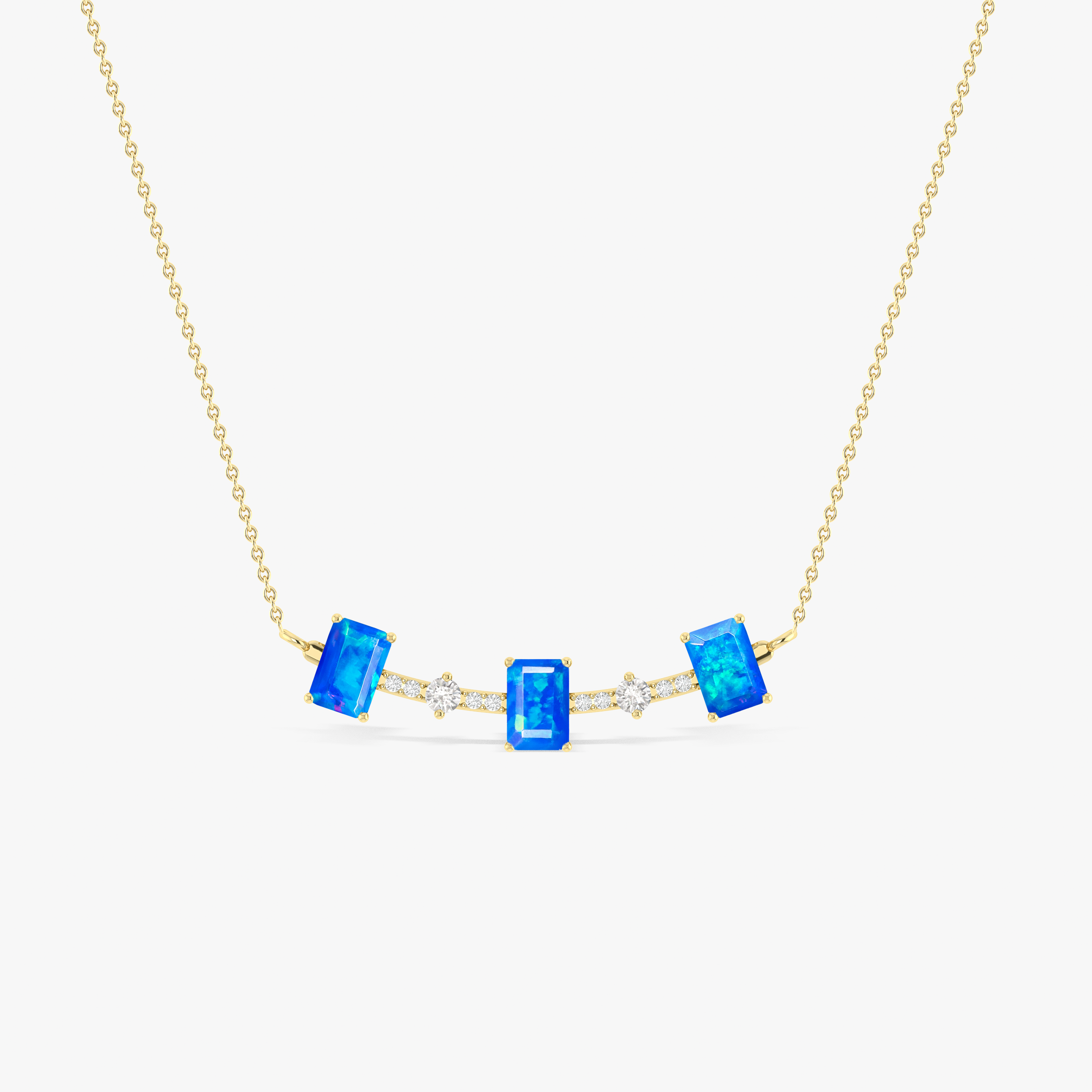 Blue Opal Baguette Gemstone Bar Pendant Necklace - Elegant Dainty Jewelry for Women, Perfect for Everyday Wear, Gifts & Special Occasions