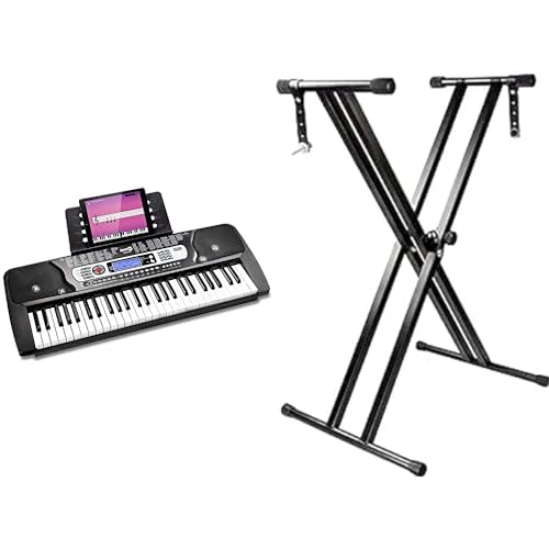 RockJam 54-Key Electronic Keyboard Piano with Power Adapter, Sheet Music Stand, Note Stickers & Simply Piano App Lessons - Includes Adjustable Stand with Locking Straps & Quick Release - Perfect for Beginners, Home Practice, Music Classrooms & Live Performances