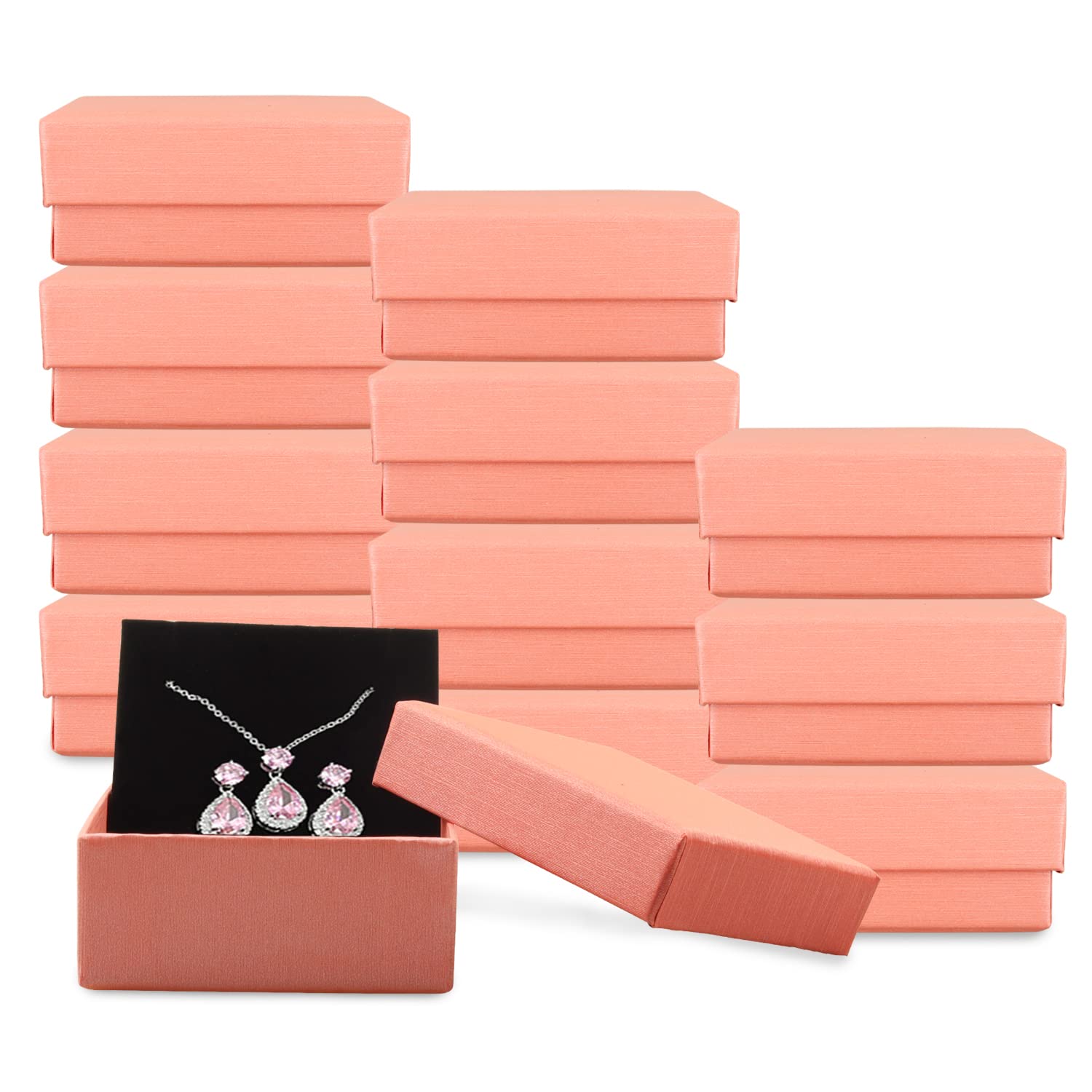 12-Piece Pink Square Jewelry Gift Box Set - 3.27x3.27x1.38 Inch Cardboard Necklace, Earring & Ring Storage Boxes with Cotton Padding - Perfect for Wedding Favors, Birthday Gifts & Jewelry Packaging