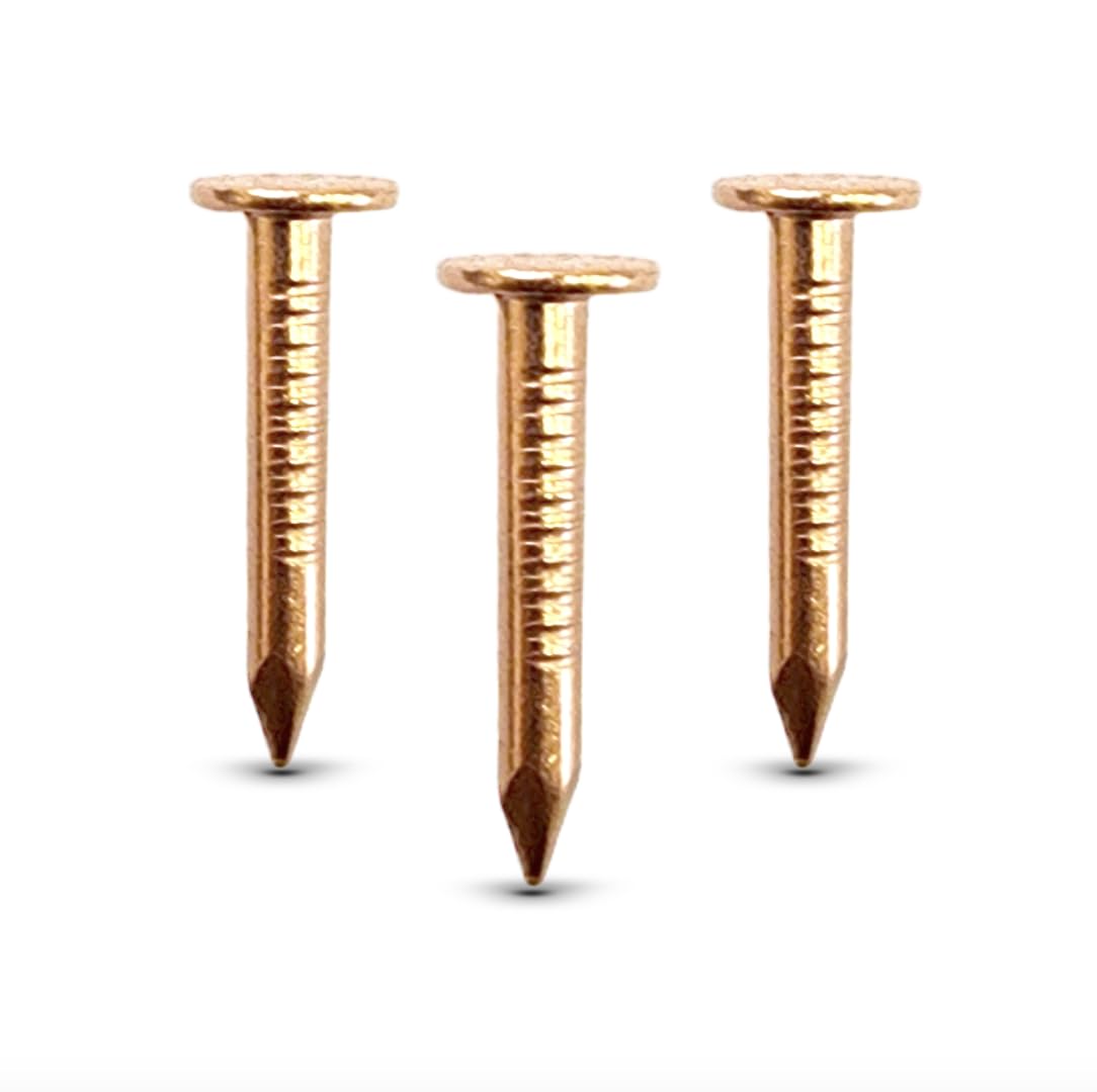 (50-Pack) 1 Inch Solid Pure Copper Roofing Nails - USA Made High Quality Slate Spikes for Flashing, Furniture & Boat Building - Durable Weatherproof Fasteners for Outdoor & Marine Applications