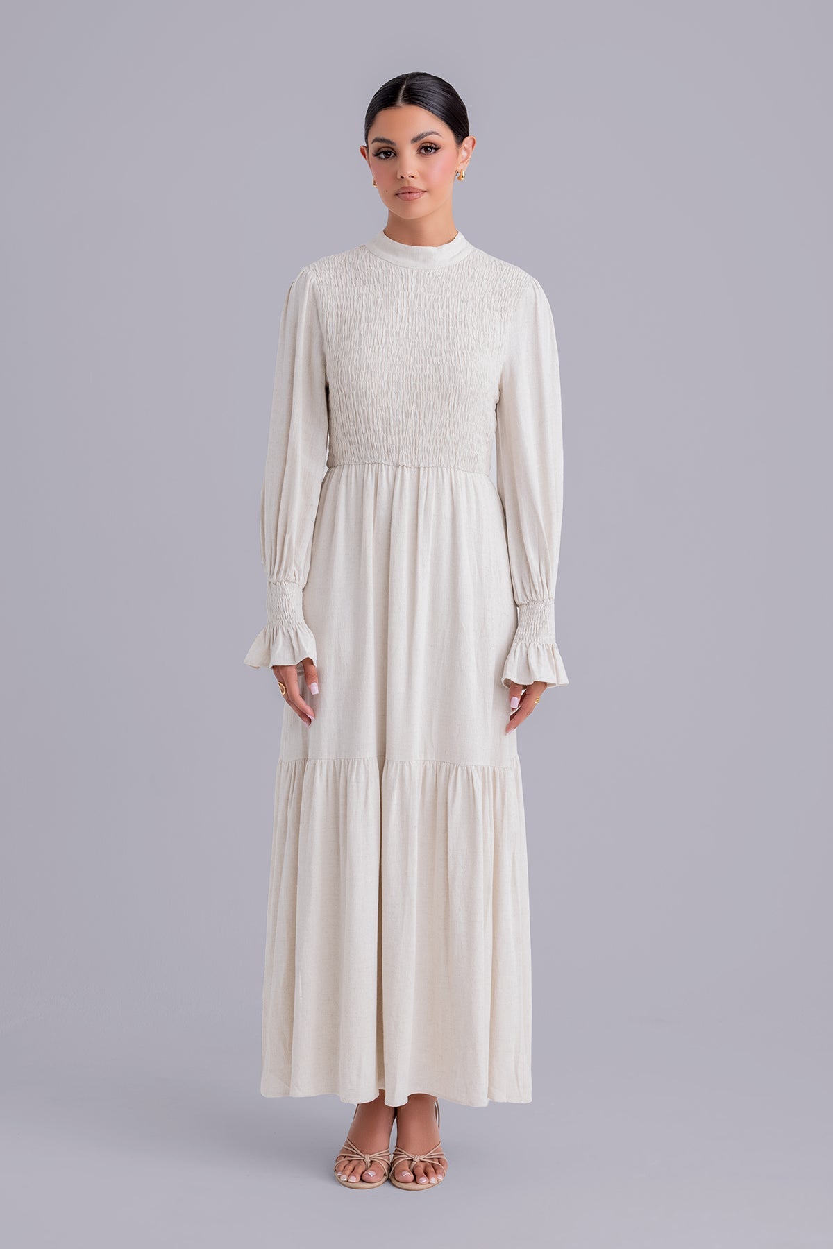 Serena Linen Maxi Dress for Women - Natural Beige | Flowy Summer Beach Dress with Pockets | Perfect for Vacations, Weddings & Boho Outfits