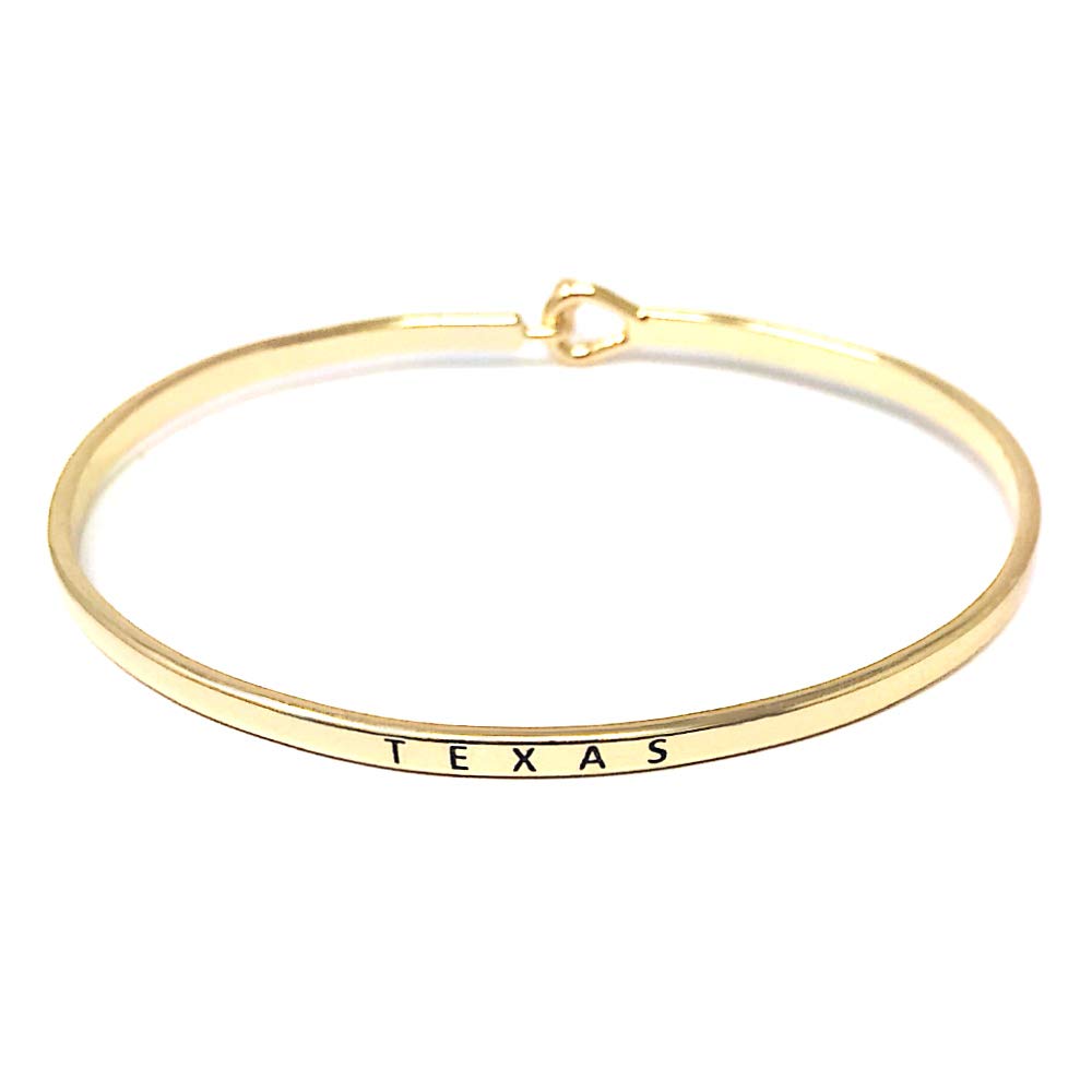 Inspirational 11 State Engraved Thin Bangle Hook Bracelet - Gold, Silver, Rose Gold - Perfect for Travel Gifts, Anniversary & Friendship Jewelry