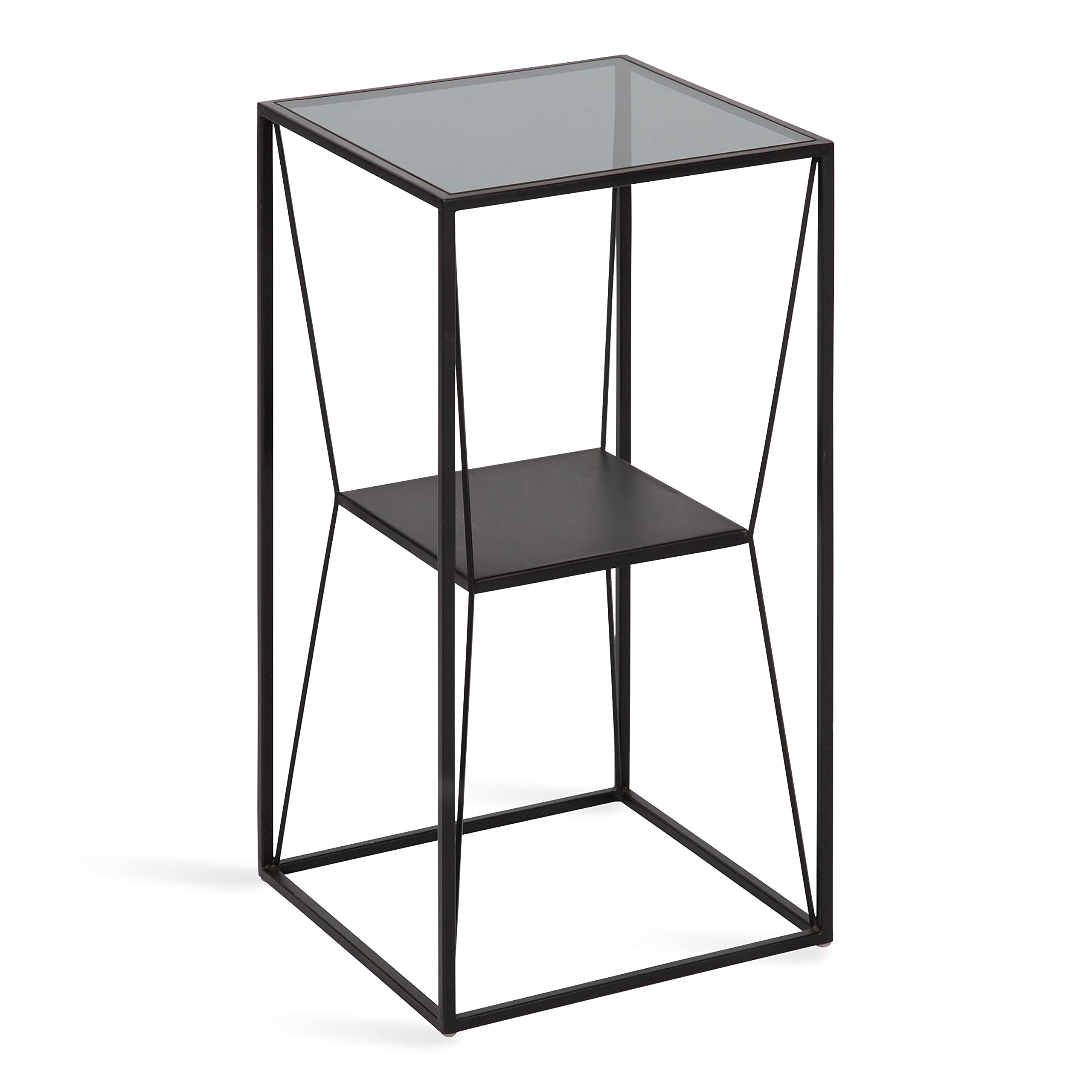 Kate & Laurel Knight Modern Square Glass Side Table - 12x12x24 Inches, Black Two-Tier Nightstand with Storage Shelf | Bedroom End Table, Living Room Accent Table, Dorm Decor
