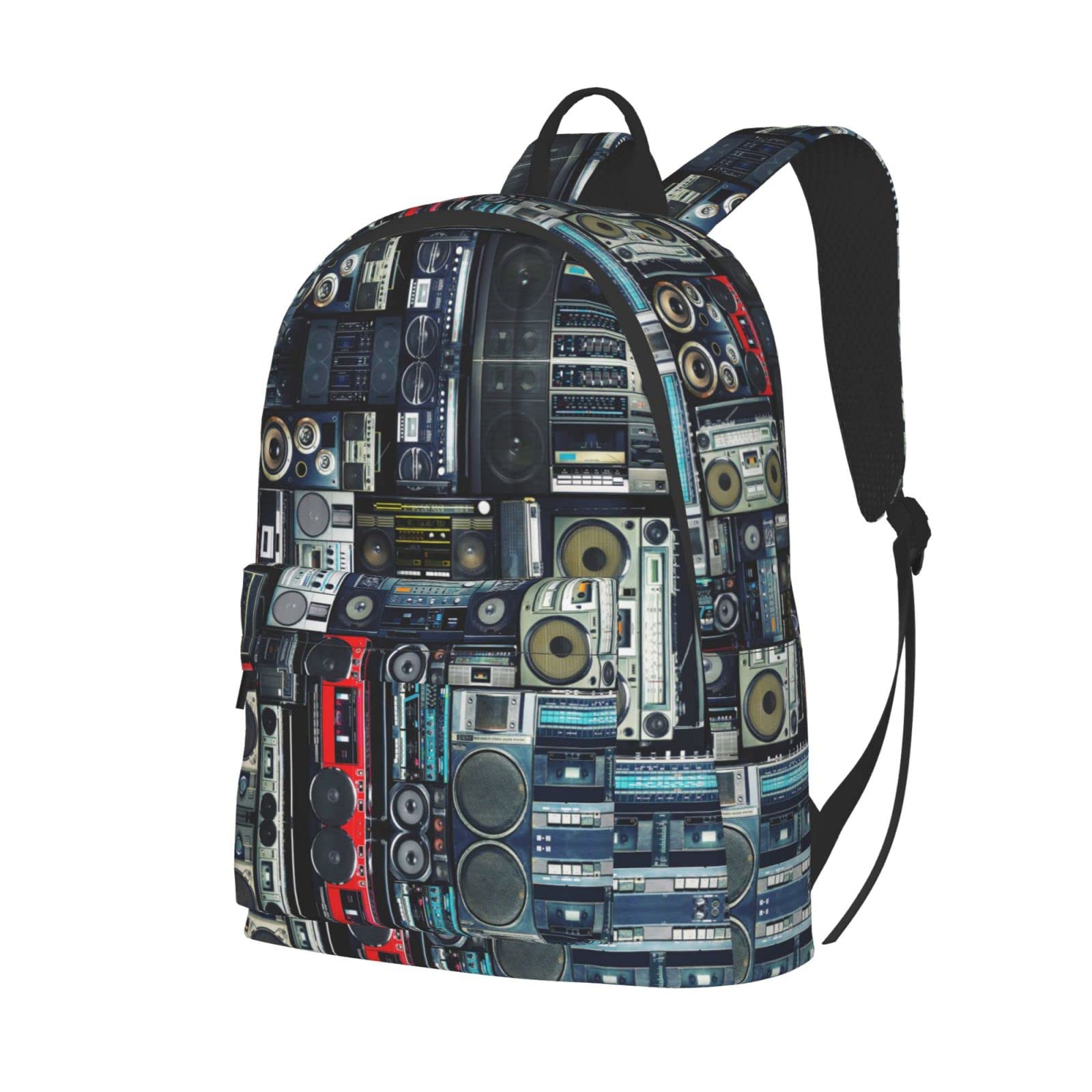 **Vintage Radio Boombox Print Backpack - Lightweight Casual Daypack for School, Travel & Street Fashion**