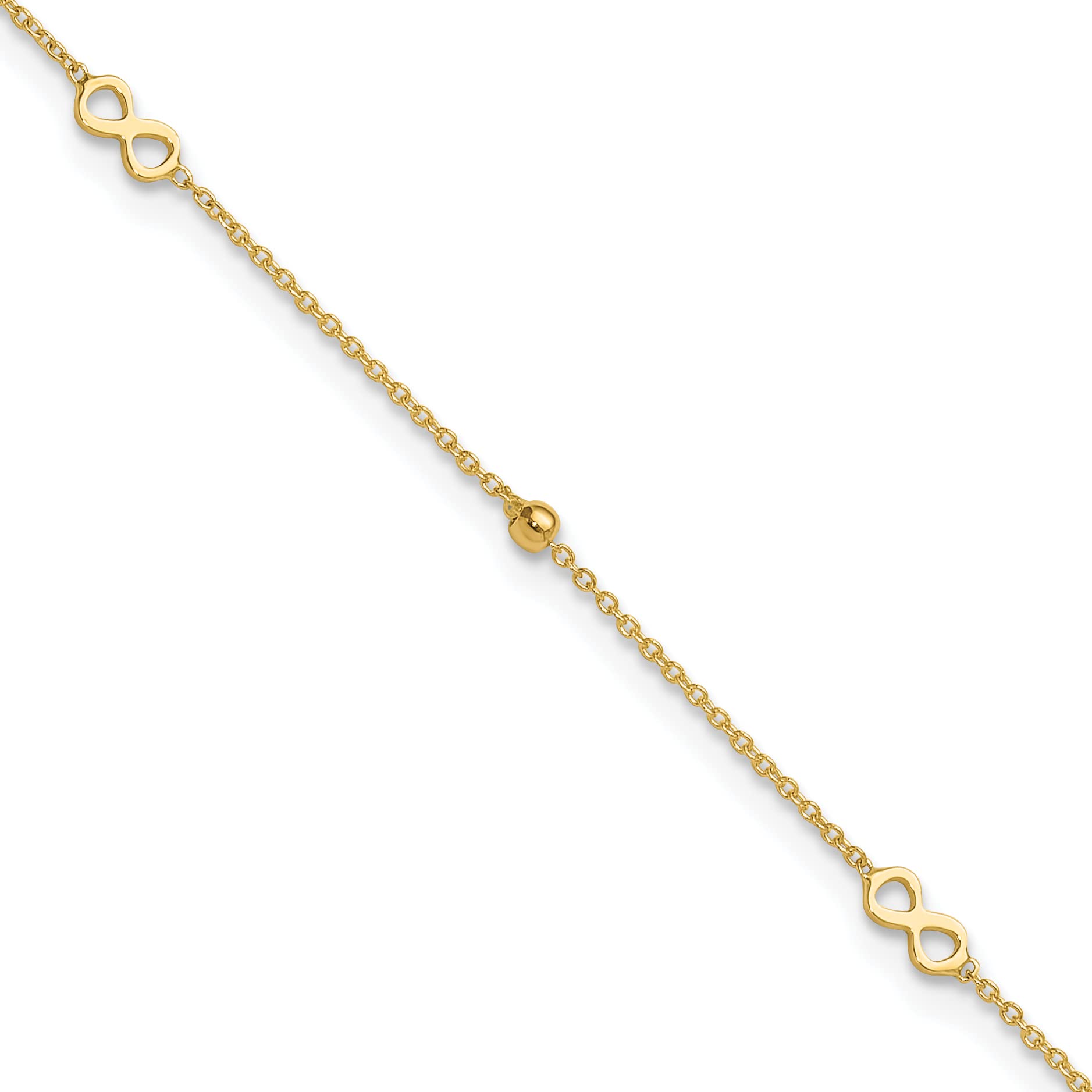 14K Yellow Gold Polished Infinity Anklet with 1