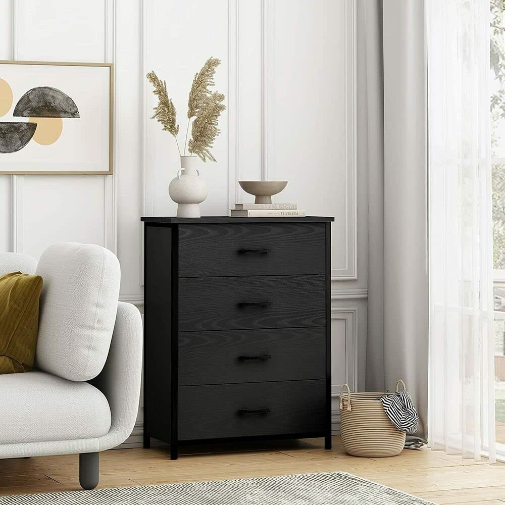 4-Drawer Wooden Storage Chest - Black Dresser Clothes Organizer for Bedroom | Space-Saving Cabinet for Clothes, Toys & Home Organization