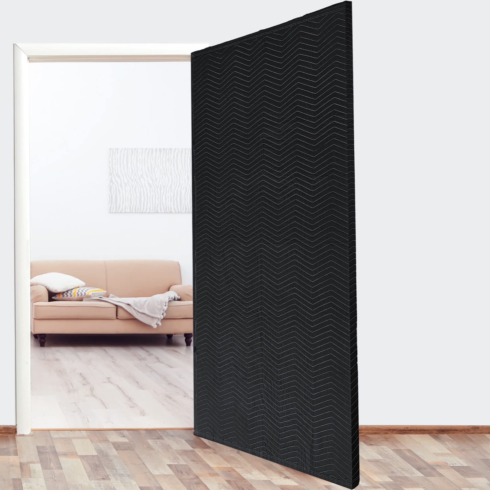 Riakrum 1-Pack Quilted Moving Blanket - 39 x 79 Inches Heavy Duty Cotton Polyester Furniture Protector for Indoor & Outdoor Use - Washable & Reusable Door Cover, Black - Perfect for Moving, Storage & Home Protection