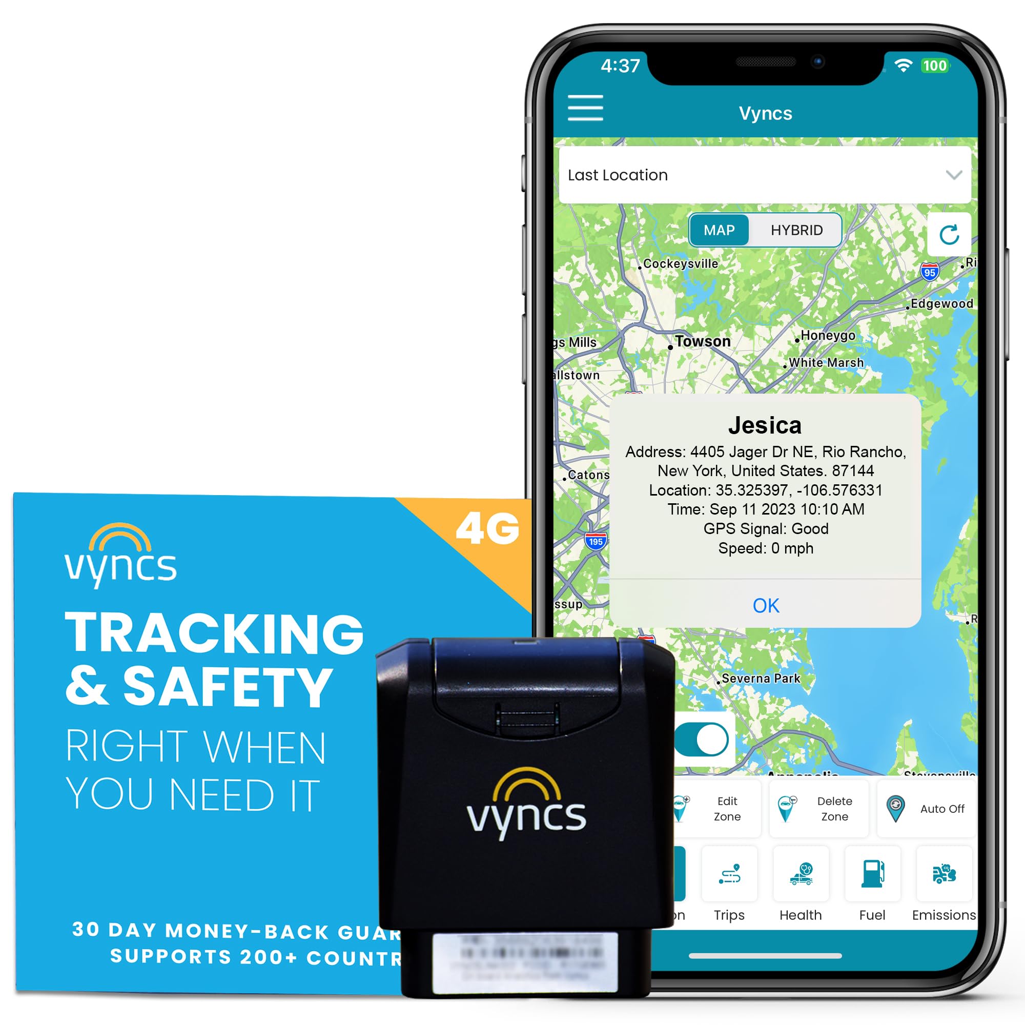 VYNCS Pro 4G LTE OBD Car GPS Tracker - No Monthly Fee | Real-Time Vehicle Tracking, Teen Driver Monitoring, Car Health Diagnostics, Fuel Efficiency & Emission Reports | Ideal for Fleet Management, Parental Control & Used Car Dealers (Model: VPOBDGPS3)