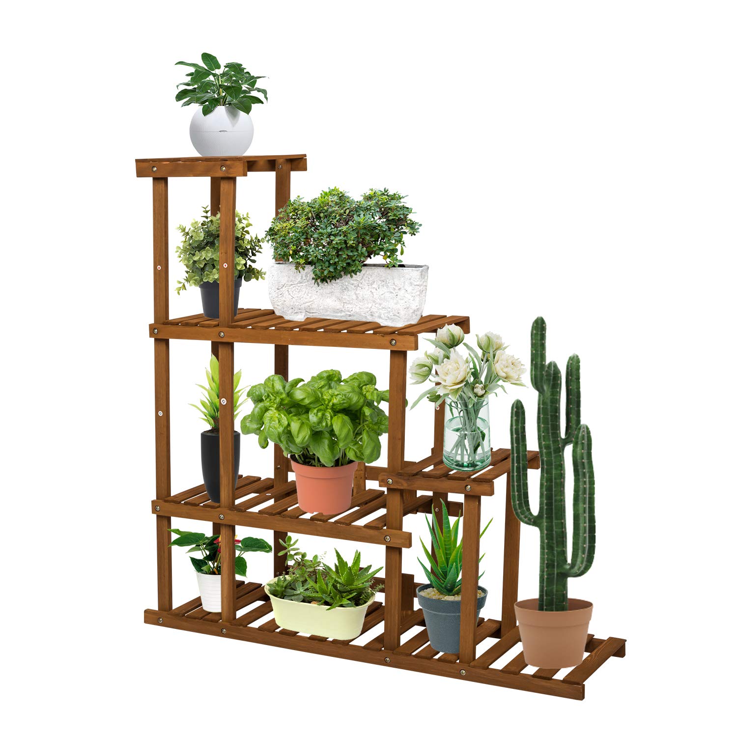 Kintness 5-Tier Plant Stand - Indoor Outdoor Flower Rack Holder with 10 Pots, Multi-Level Shelves for Garden, Patio, Balcony & Lawn - Perfect for Displaying Plants, Herbs & Succulents