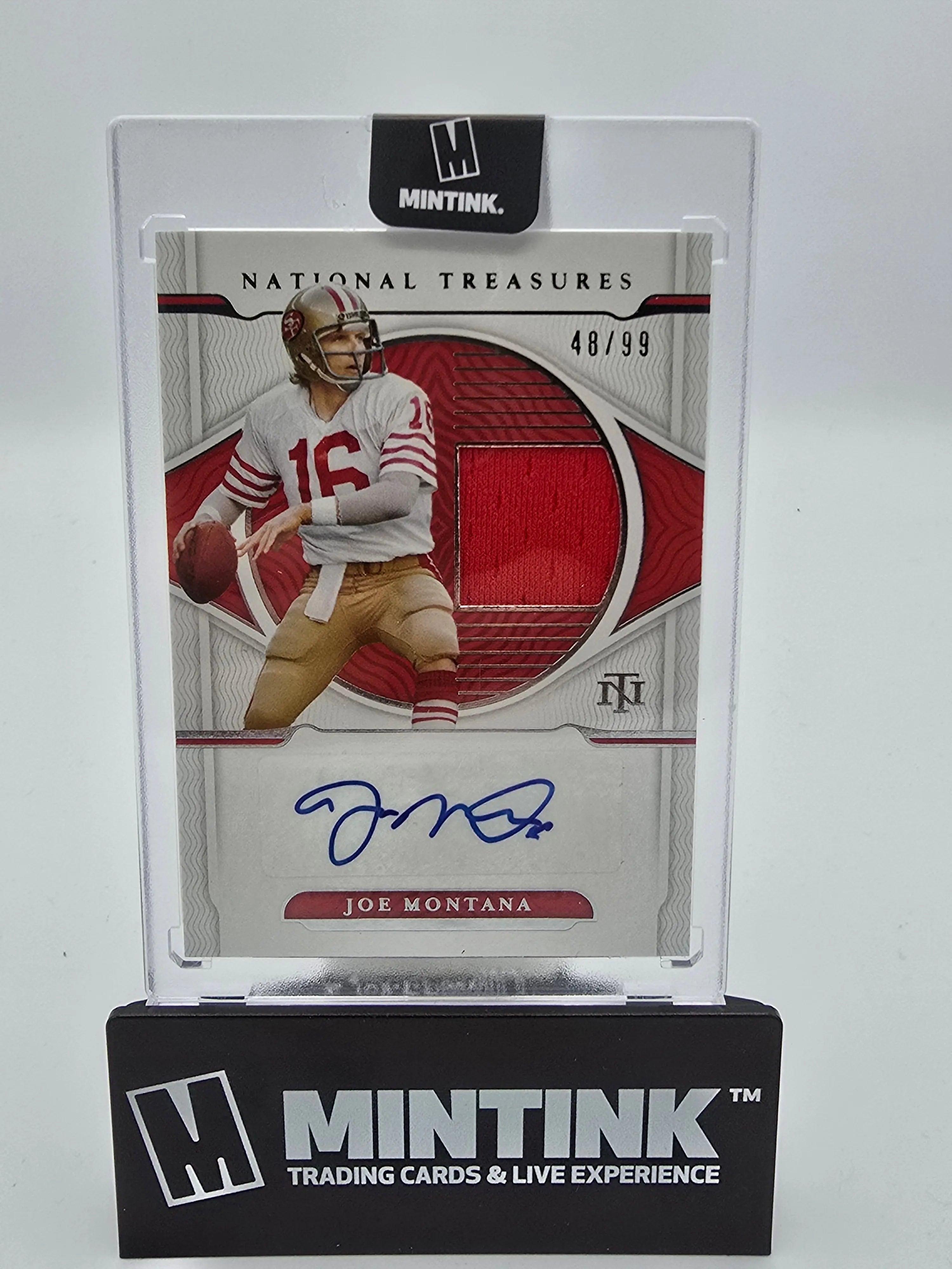 2021 Panini National Treasures Football Joe Montana Patch Auto 48/99 #MS JM - Rare Collectible Sports Card for NFL Memorabilia & Investment Collection