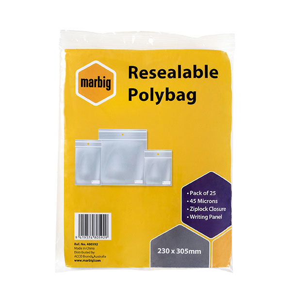 230 x 305mm Resealable Ziplock Bags with Write-On Panel - 25 Pack | Food Storage, Organization & Travel Essentials