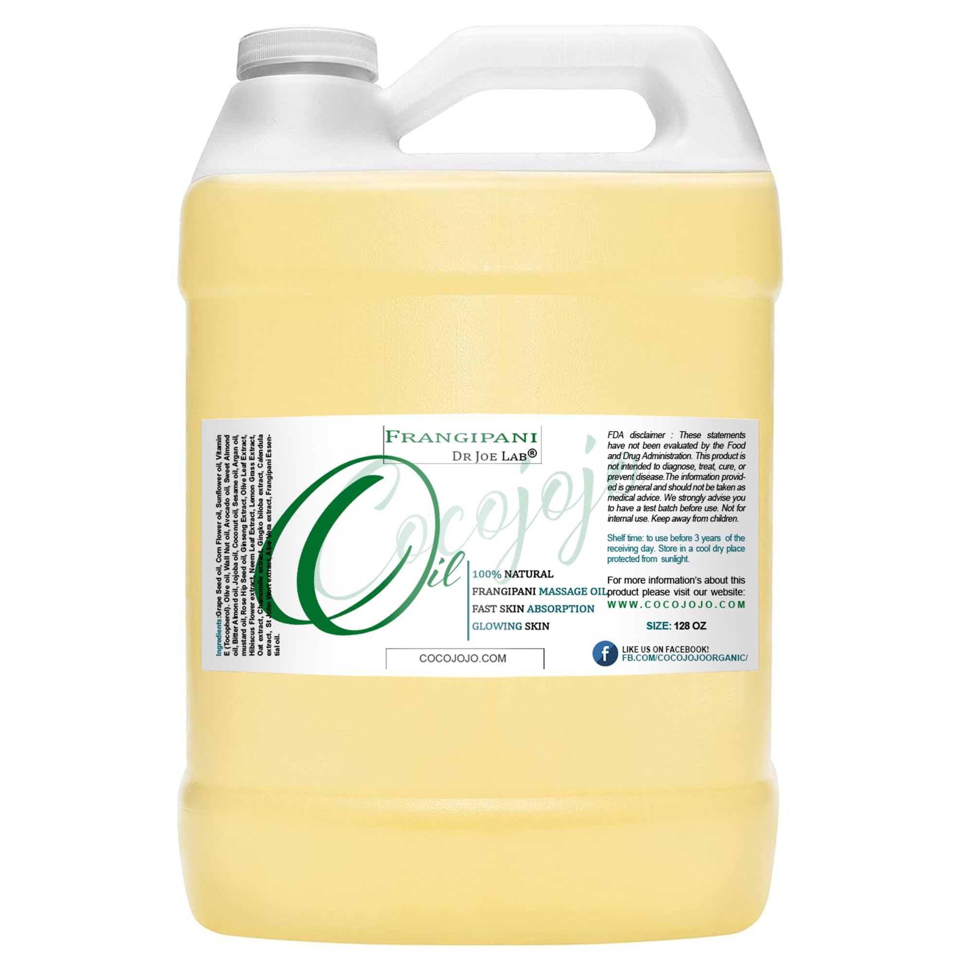 1 Gallon Frangipani & Indian Jasmine Essential Oil Blend with Jojoba, Argan, Emu & Sweet Almond Oils - Luxurious Massage Oil for Aromatherapy, Relaxation & Skin Care