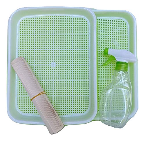 Organic BPA-Free Hydroponic Seed Sprouter Kit - 2 Pack Double Tier Grow Trays with Spray Bottle & 20 Grow Papers for Microgreens, Wheatgrass & Seed Germination - Perfect for Indoor Gardening, Healthy Eating & Urban Farming