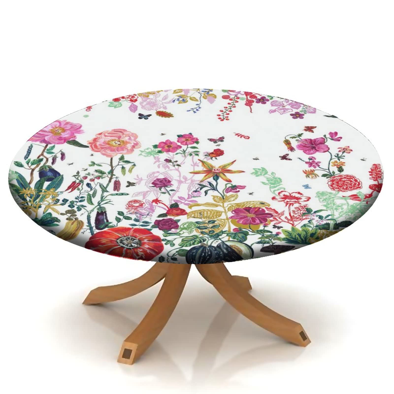 Colorful Flowers & Butterflies Waterproof Polyester Round Tablecloth - Fits 40-Inch Tables, Wipe Clean & Durable - Perfect for Outdoor Picnics, Garden Parties & Summer Dining