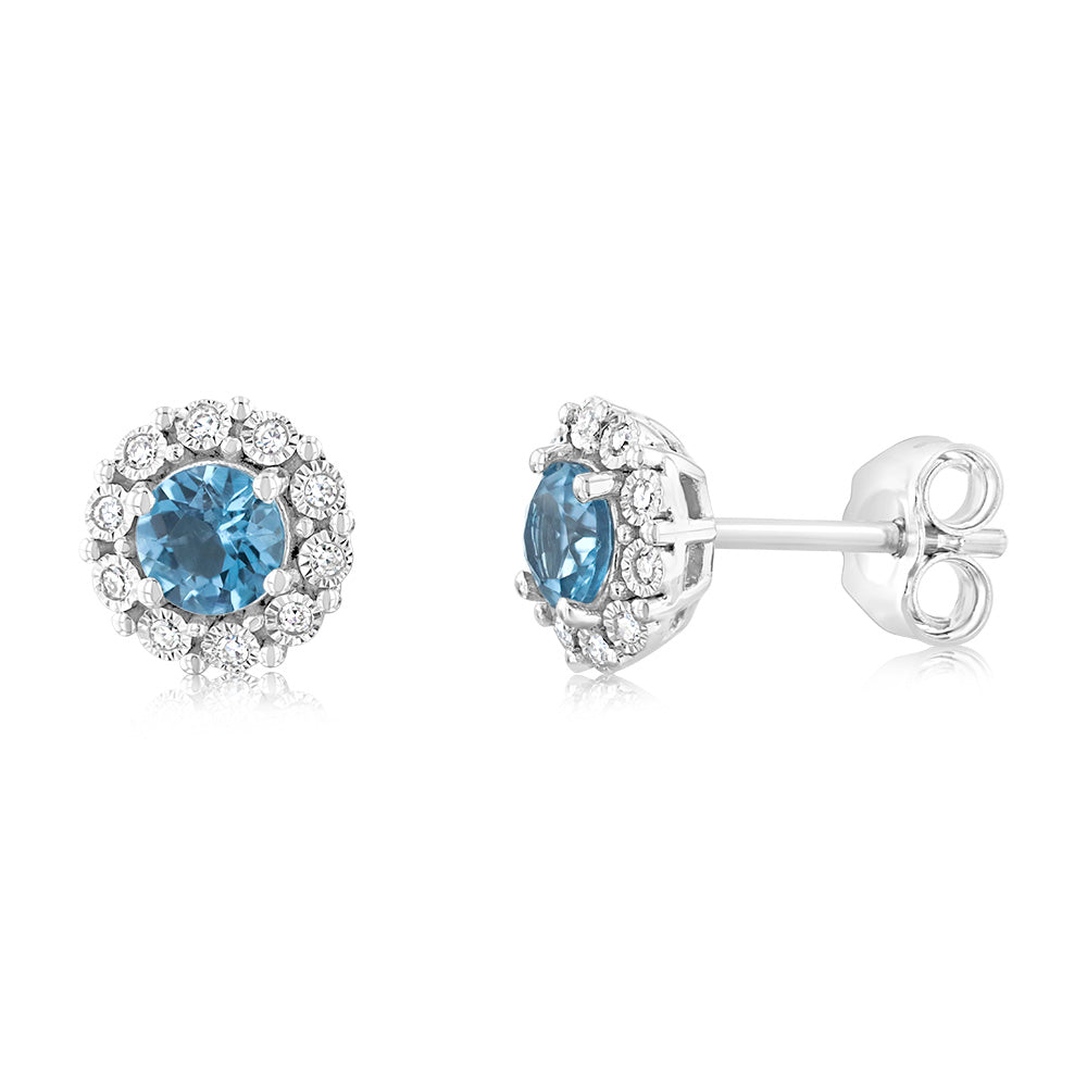 0.60 Carat London Blue Topaz and Diamond Stud Earrings in 9ct White Gold - Elegant Jewelry for Women, Perfect for Weddings, Parties & Special Occasions