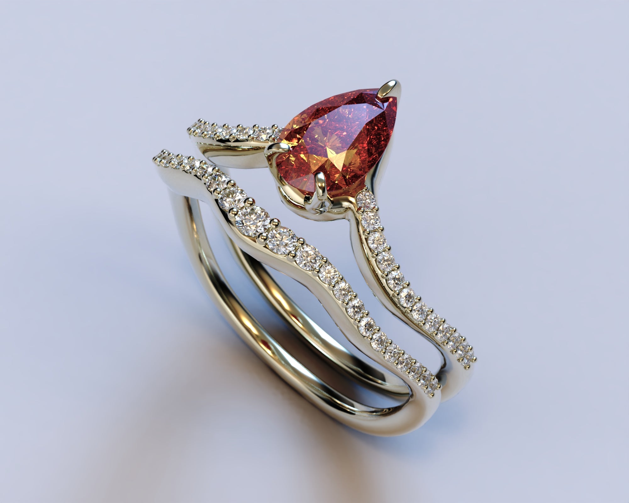 Vintage Boho Style Pear Garnet Engagement Ring Set - Elegant Wedding, Proposal & Anniversary Jewelry Gift for Her