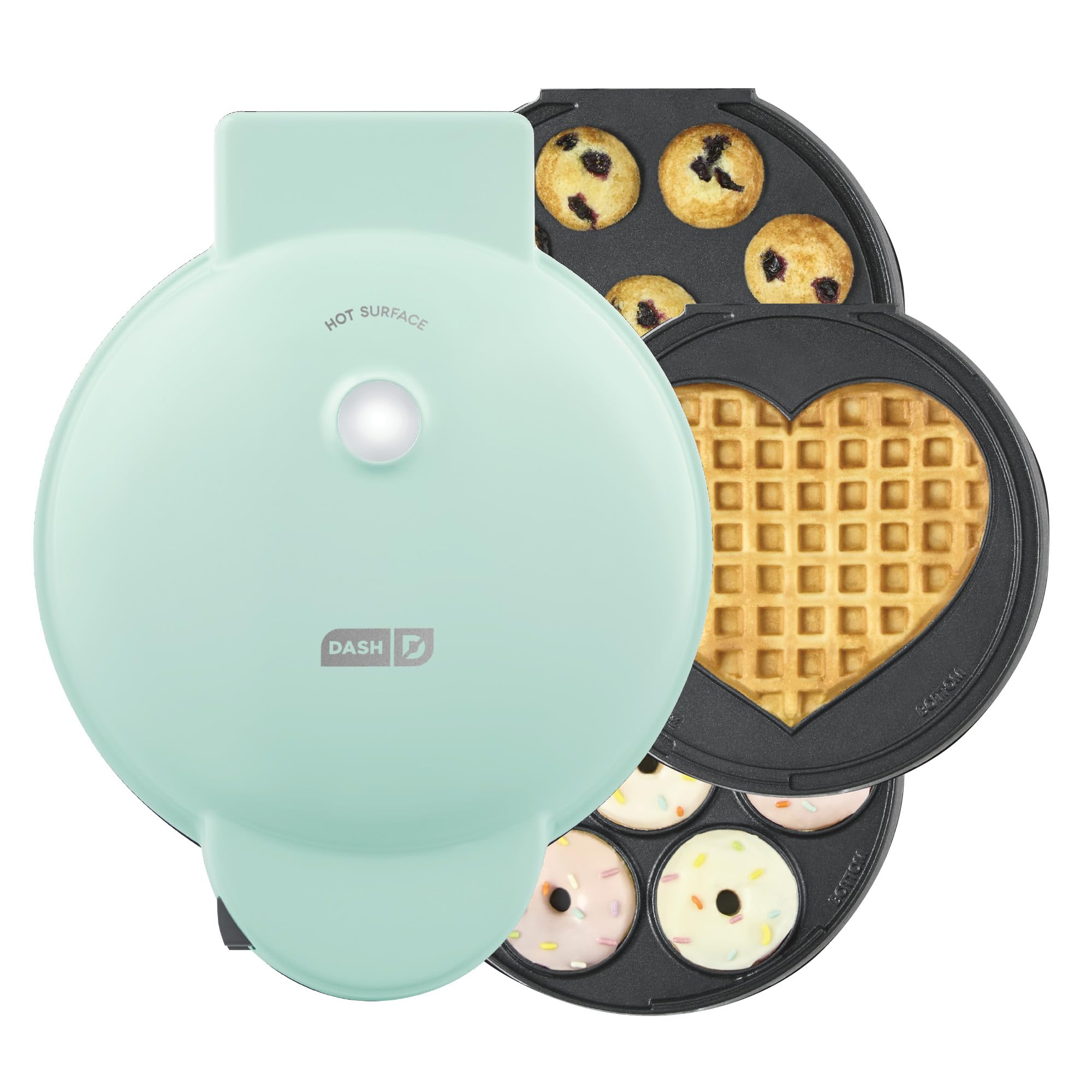 DASH MultiMaker Treat Maker System for Mini Donuts, Heart Shaped Waffles & Mini Cupcakes - Aqua Blue | Perfect for Kids Birthday Parties, Breakfast Treats & Holiday Gift Giving