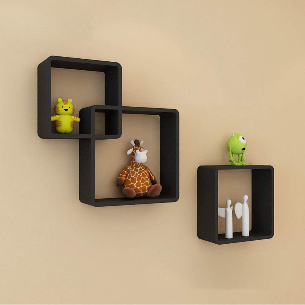 Modern Black Wall Mounted Floating Shelf - Geometric Intersecting Square Design for Home Decor, Display & Storage - Perfect for Living Room, Bedroom, Office & Bathroom Organization