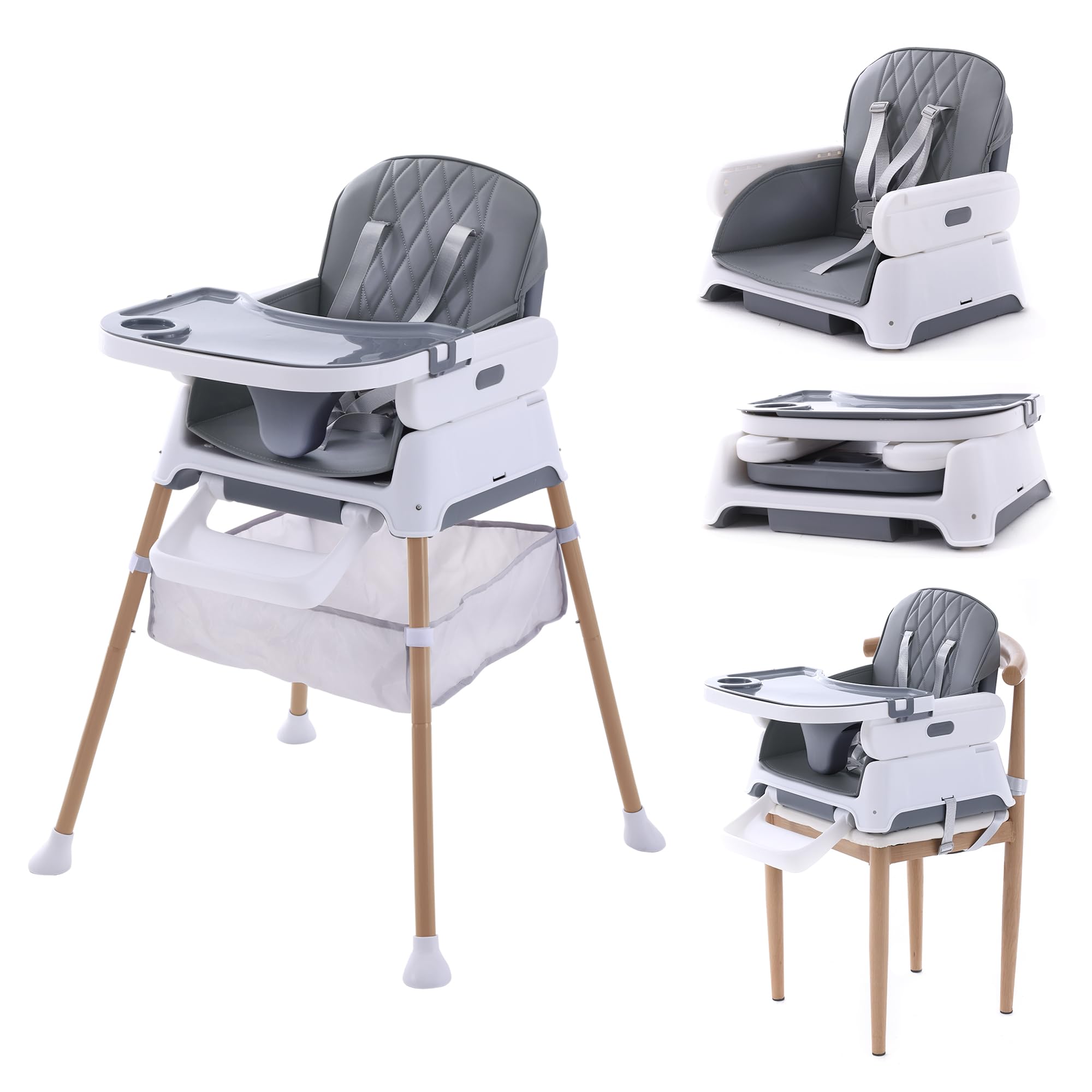 **3-in-1 Convertible Baby High Chair for Infants & Toddlers – Adjustable Compact Feeding Chair with Tray (Light Gray) – Perfect for Home, Dining, and Travel**