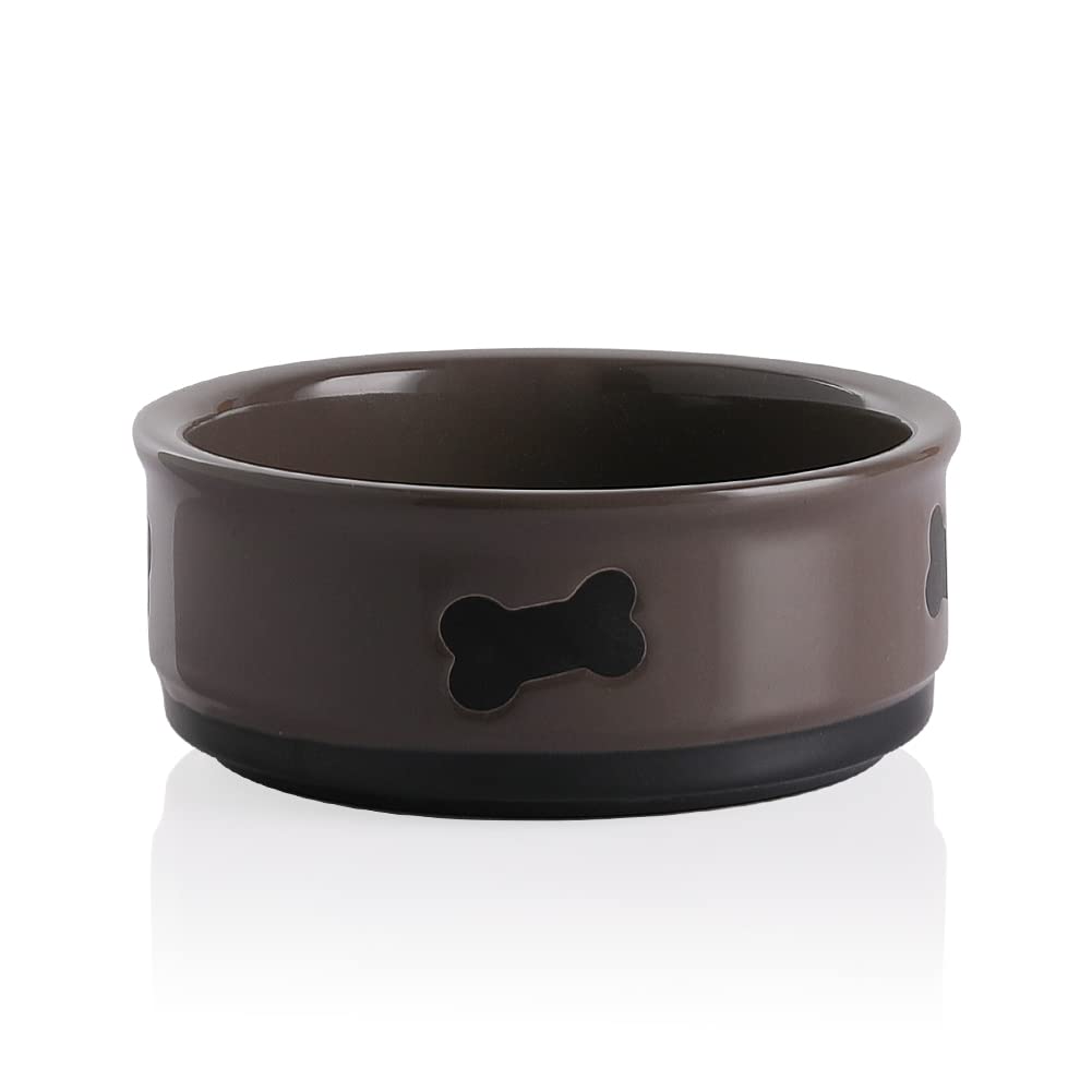 Sweejar Ceramic Dog Bowls with Bone Design - 70oz Large Dog Food & Water Bowl - Durable Porcelain Pet Dish for Big Breeds (Brown) - Perfect for Indoor/Outdoor Feeding Stations & Gift Ideas