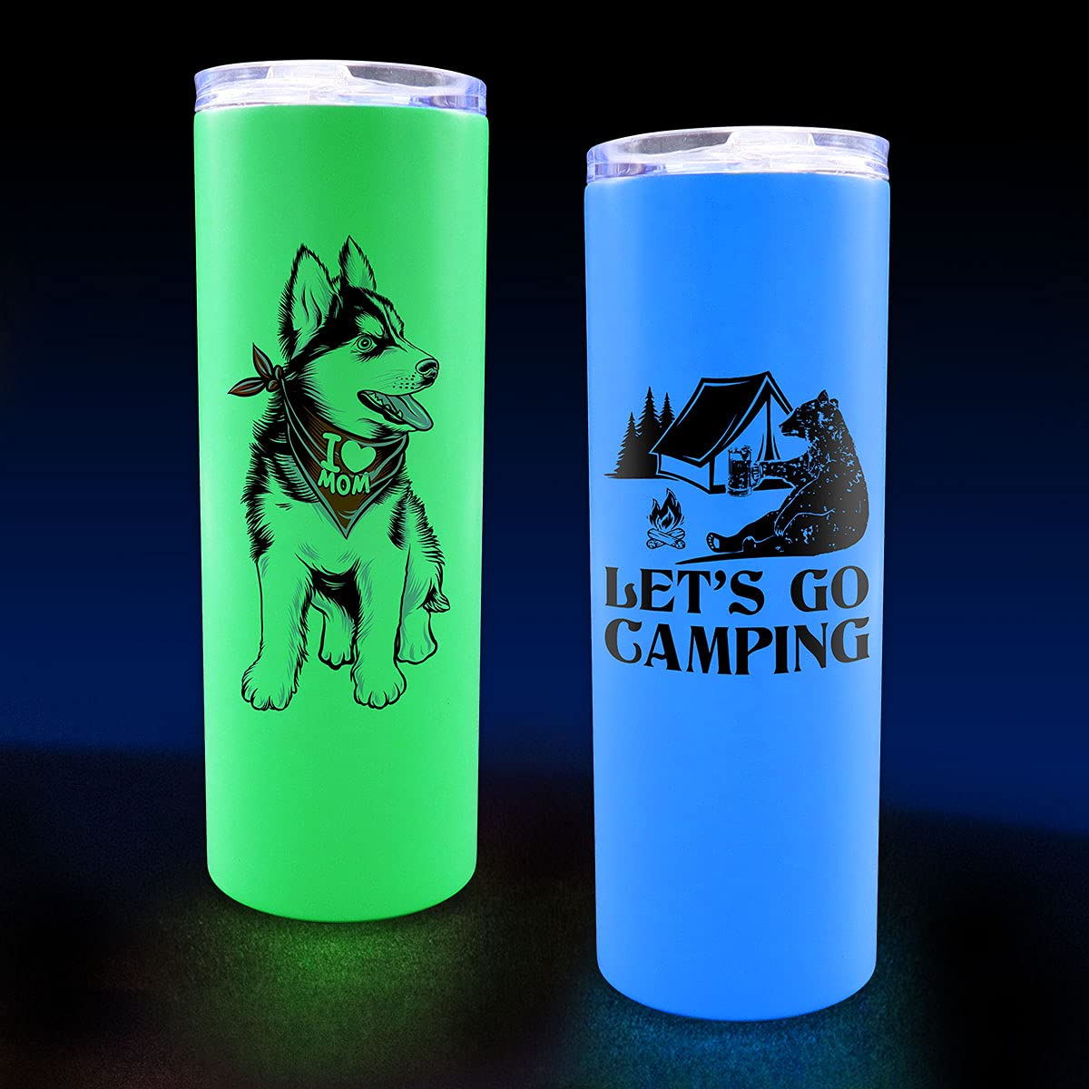 25-Pack Meldikiso 20oz Sublimation Blanks Skinny Tumblers - Glow in Dark White to Green/Blue - Includes Lid & Straw - Perfect for DIY Crafts, Gifts, and Custom Drinkware (Green)