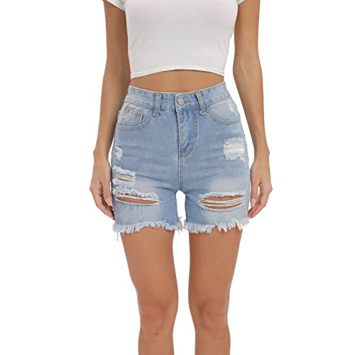 WOCACHI Women's High Waisted Ripped Denim Shorts - Distressed Raw Hem Jean Shorts for Summer | Perfect for Casual Outfits, Beach Vacations & Streetwear Fashion
