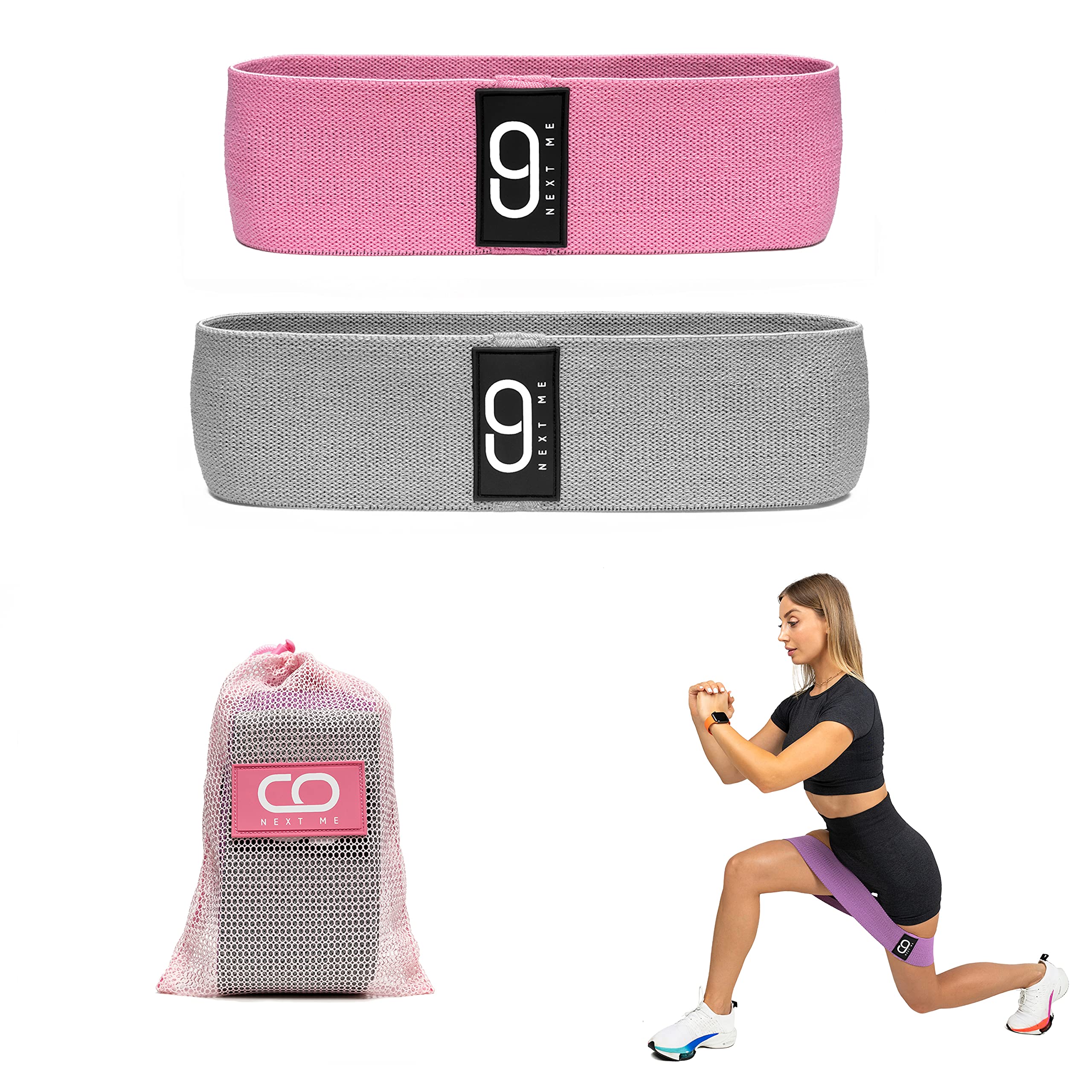 Next Me Fabric Resistance Bands for Women & Men - Pack of 2, Anti-Slip Elastic Workout Bands for Legs, Glutes, Thigh & Butt Strength Training - Perfect for Home Gym, Yoga, Pilates & Fitness Exercises