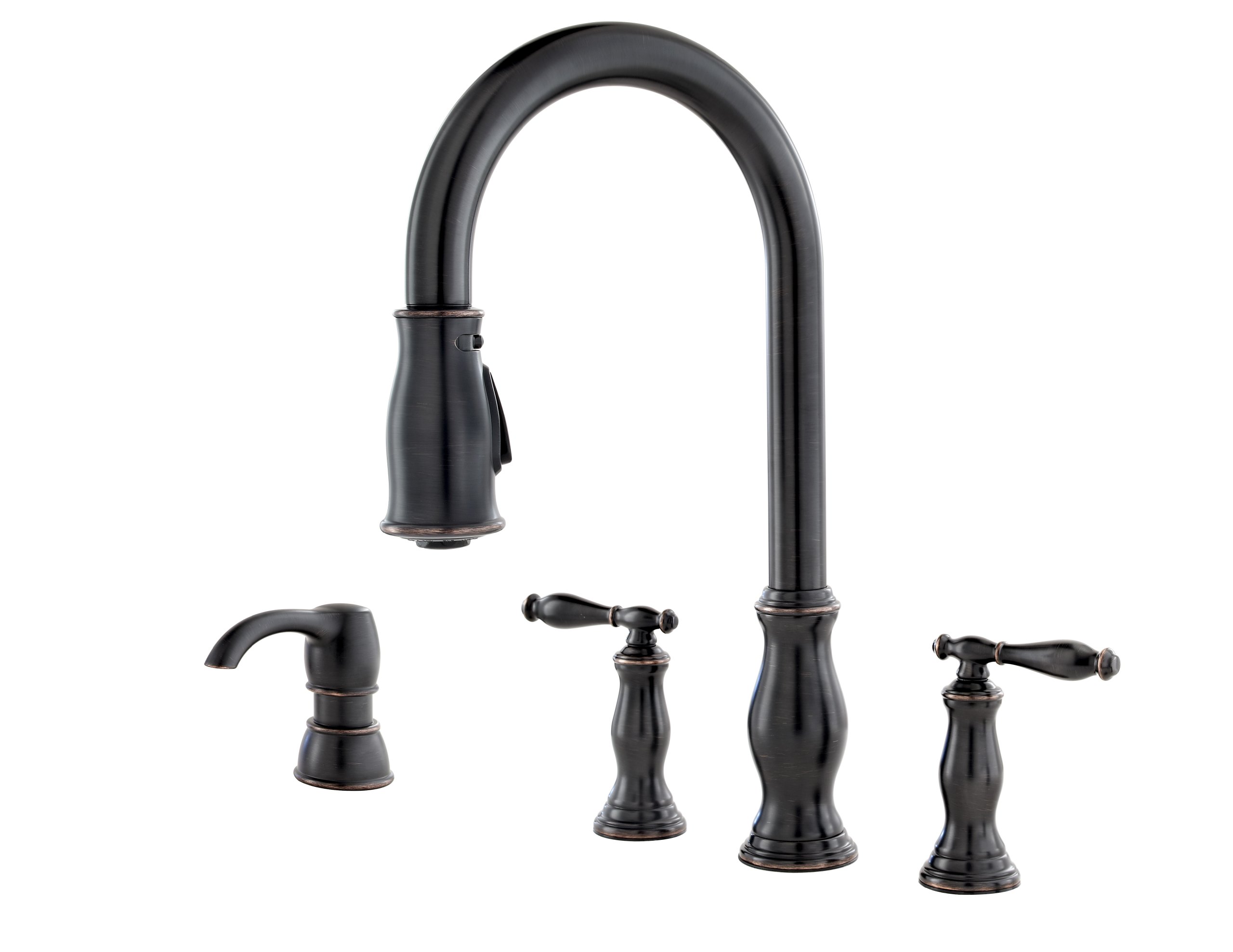 Pfister Hanover 2-Handle High Arc Kitchen Faucet with Pull Down Sprayer & Soap Dispenser, Tuscan Bronze Finish (Model F5314HNY) - Perfect for Modern Kitchens & Food Prep Areas