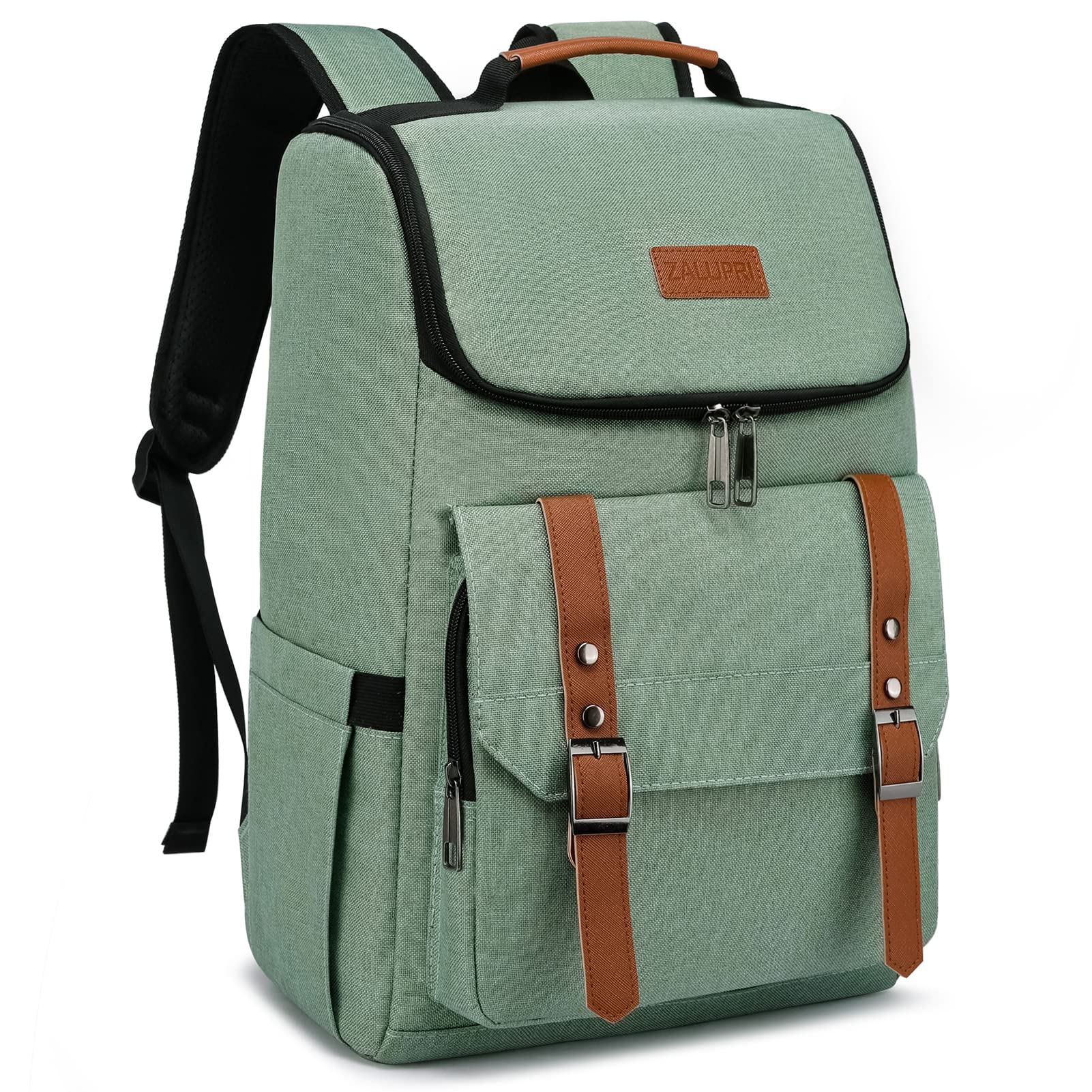 Zalupri 15.6 Inch Laptop Backpack for Women & Men - USB Charging Port, Water Resistant Business Travel Backpack - Perfect for Office, School, Commuting & Daily Use (Green)