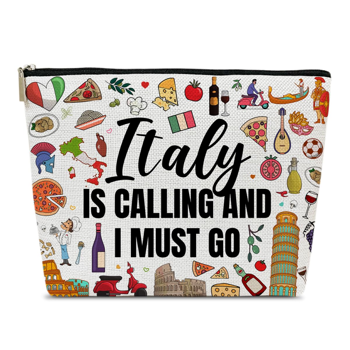 Italy Travel Themed Makeup Bag - Perfect Cosmetic Pouch for Italy Lovers, Women Travelers, Sisters & Friends - Great Birthday, Christmas & Bachelorette Party Gift Idea - Use for Travel, Vacation, Daily Makeup Storage & Fashion Accessory