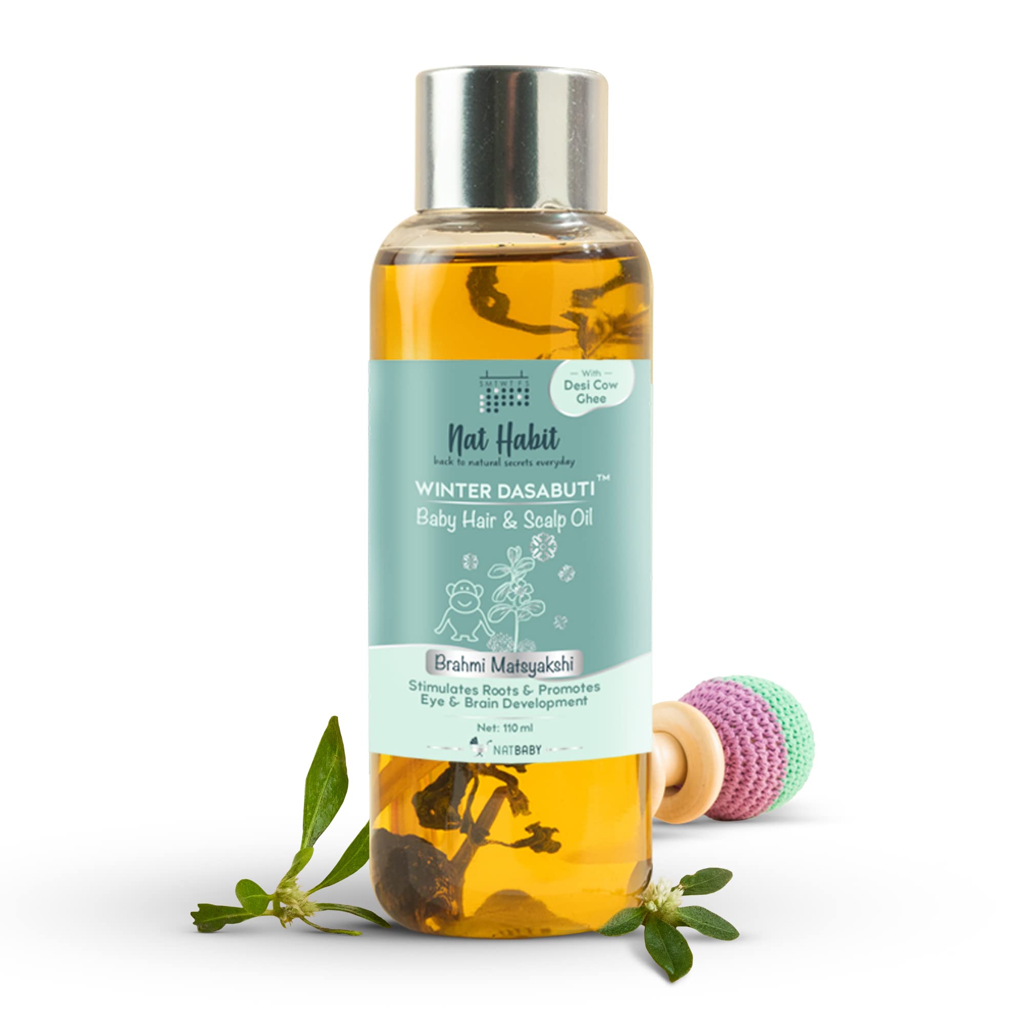 Nat Habit Baby Scalp & Hair Oil 110ml - Brahmi Matsyakshi Dasabuti Oil for Healthy Hair Growth | Prevents Cold, Boosts Immunity | Ideal for Newborns, Infants & Toddlers for Daily Hair Care & Massage