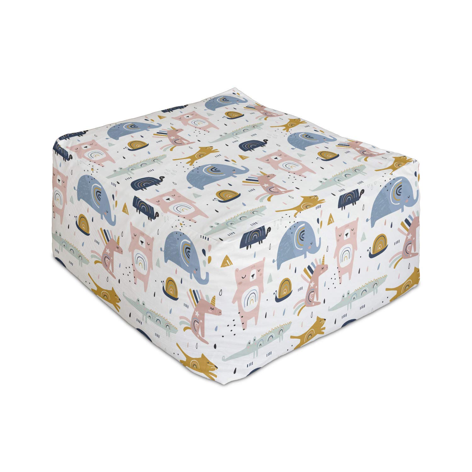 Ambesonne Crocodile Pattern Rectangle Pouf Ottoman - Funky Animal Print Foot Stool with Removable Cover, 25