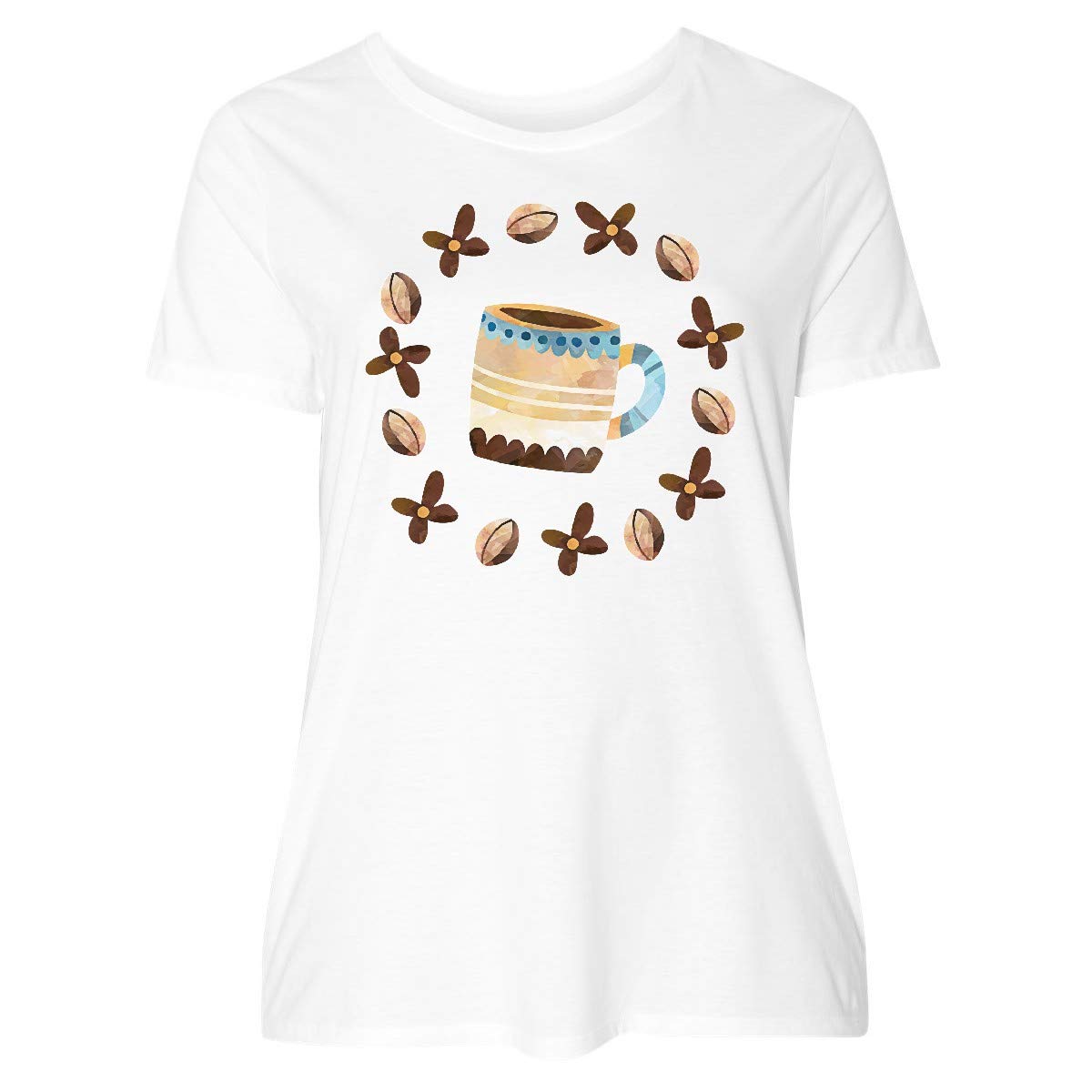 Inktastic Coffee Beans & Flower Circle Design Women's Plus Size T-Shirt - Perfect for Coffee Lovers, Casual Wear & Gift Giving