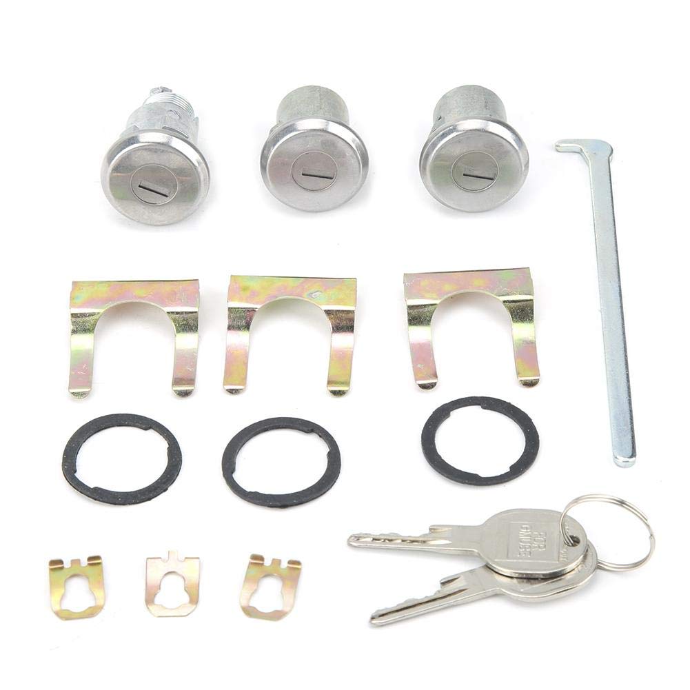 Qiilu 77-in-1 Car Door Lock Cylinder Kit with Keys - Universal Push Button Switch, Hinge Lever Actuator, Silver Manual Locking System for Vehicle Security - Perfect for Auto Repair, Lock Replacement & DIY Car Maintenance