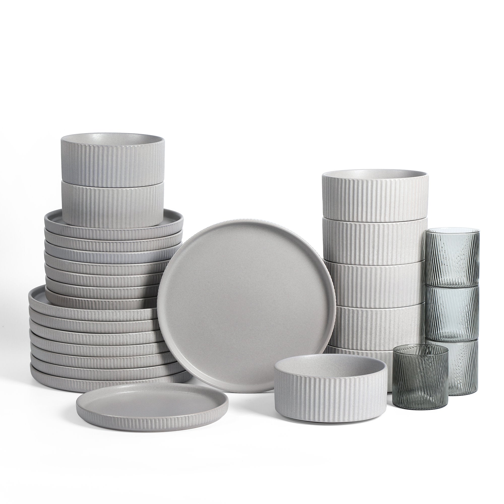 Premium Borosilicate Glass & Stoneware Dinnerware Set - Durable & Elegant Grey Tableware for Everyday Dining & Entertaining