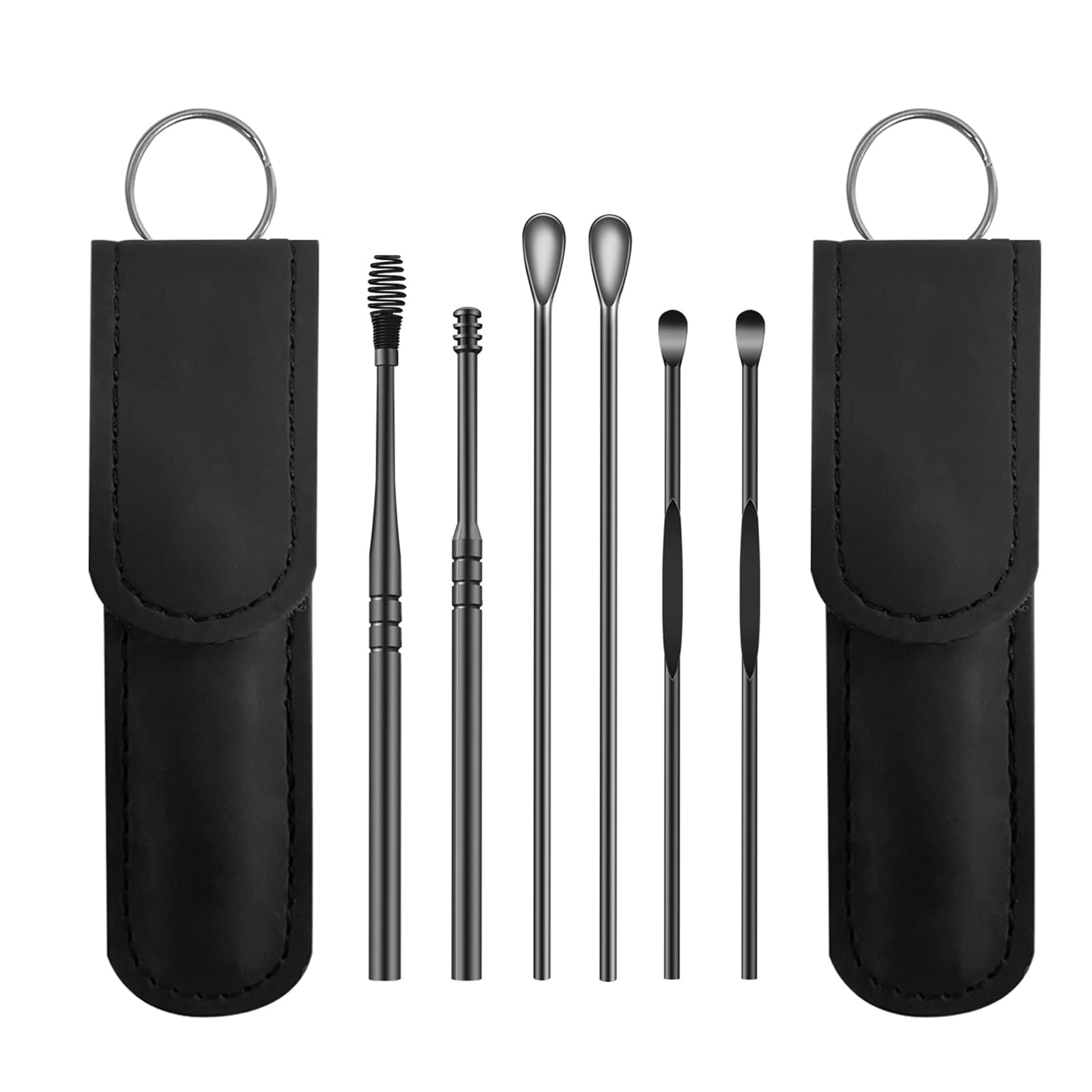 Kipbute 6-in-1 Ear Wax Removal Kit (2 Pack) - Black Spring Ear Cleaner for Safe Earwax Removal - Perfect for Home Use, Travel & Personal Hygiene Care