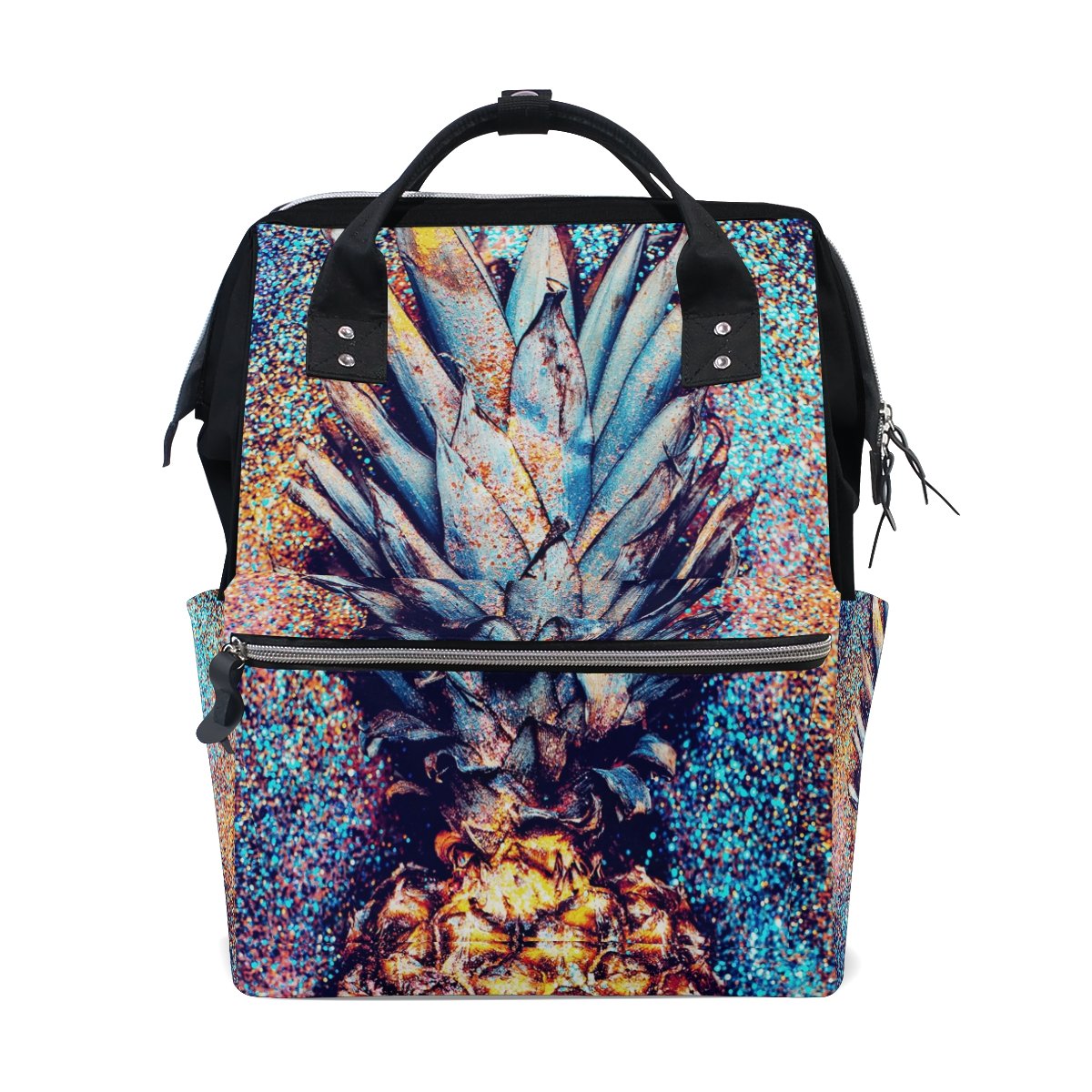 WOZO Glitter Fruit Pineapple Diaper Backpack - Multi-Function Travel Bag for Moms, Baby Essentials & On-the-Go | Perfect for Daycare, Outings & Airplane Travel