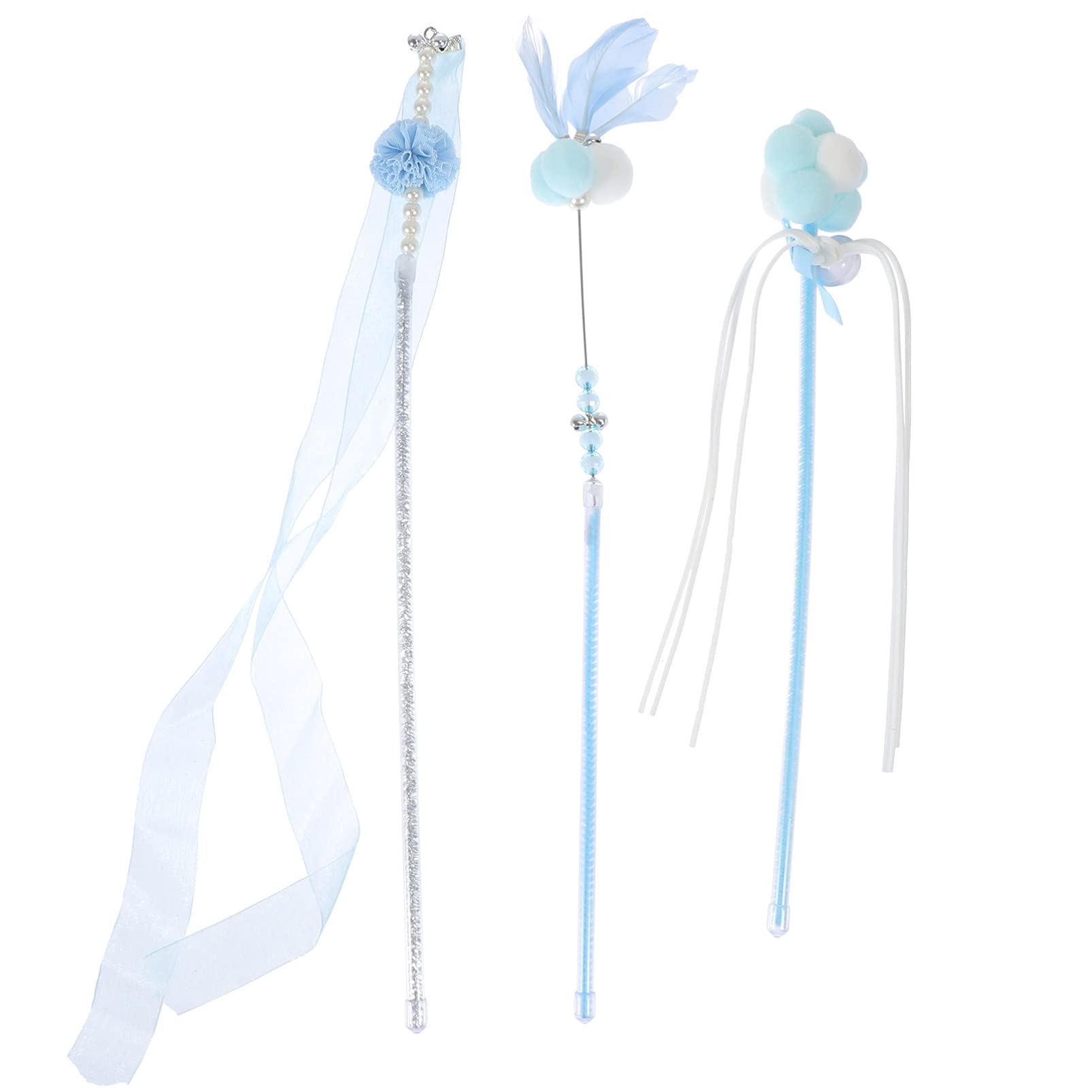 Balacoo 3-Piece Cat Teaser Wand Toy Set - Colorful Pompom & Ribbon Interactive Play Rod for Kittens & Puppies | Fun Exercise & Bonding Toy for Indoor Cats & Small Dogs (Blue)