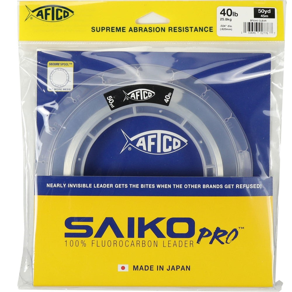 AFTCO 50-Yard Clear Saiko Pro Fluorocarbon Fishing Leader Line - Premium Invisible Leader for Saltwater & Freshwater Fishing, Trolling, and Bass Angling