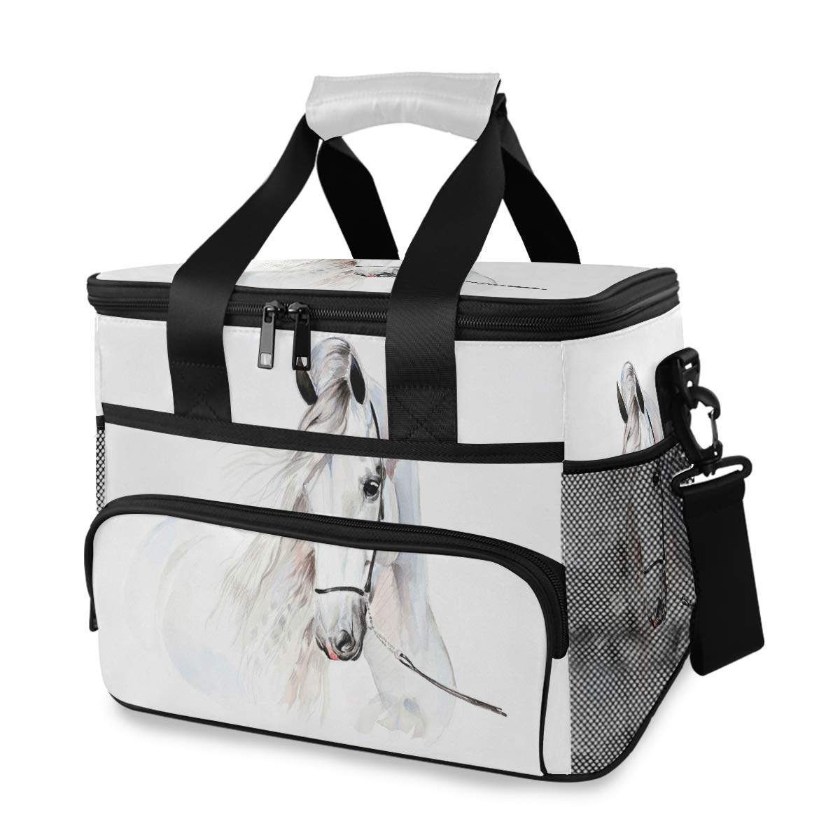 ALAZA White Horse Large Insulated Lunch Bag - Soft Cooler Lunch Box for Work, School, Picnic | Leakproof Food Container for Groceries, Camping, Car Trips & Outdoor Activities