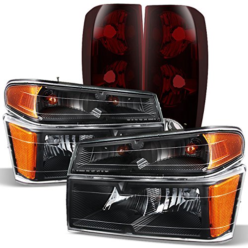 AKKON Black Headlights & Dark Red Tail Lights Replacement Set for Chevy Colorado & GMC Canyon - Complete Left & Right Pair - Upgrade Your Truck's Style & Night Visibility (Perfect for Off-Roading, Night Driving & Custom Builds)