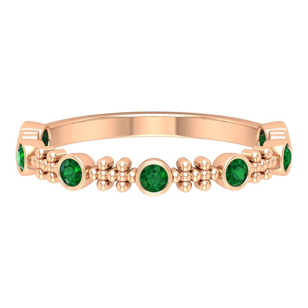1/4 CT Lab-Created Emerald Half Eternity Ring for Women - 14K Solid Gold Wedding Band, Anniversary Gift, Certified Created Emerald and Gold Ring - Perfect for Engagement, Bridal Jewelry & Special Occasions