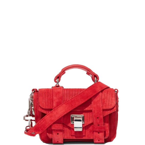 PS1 Micro Cord Suede Crossbody Bag - Stylish Red/Silver Leather Purse for Women | Perfect for Work, Travel & Everyday Use