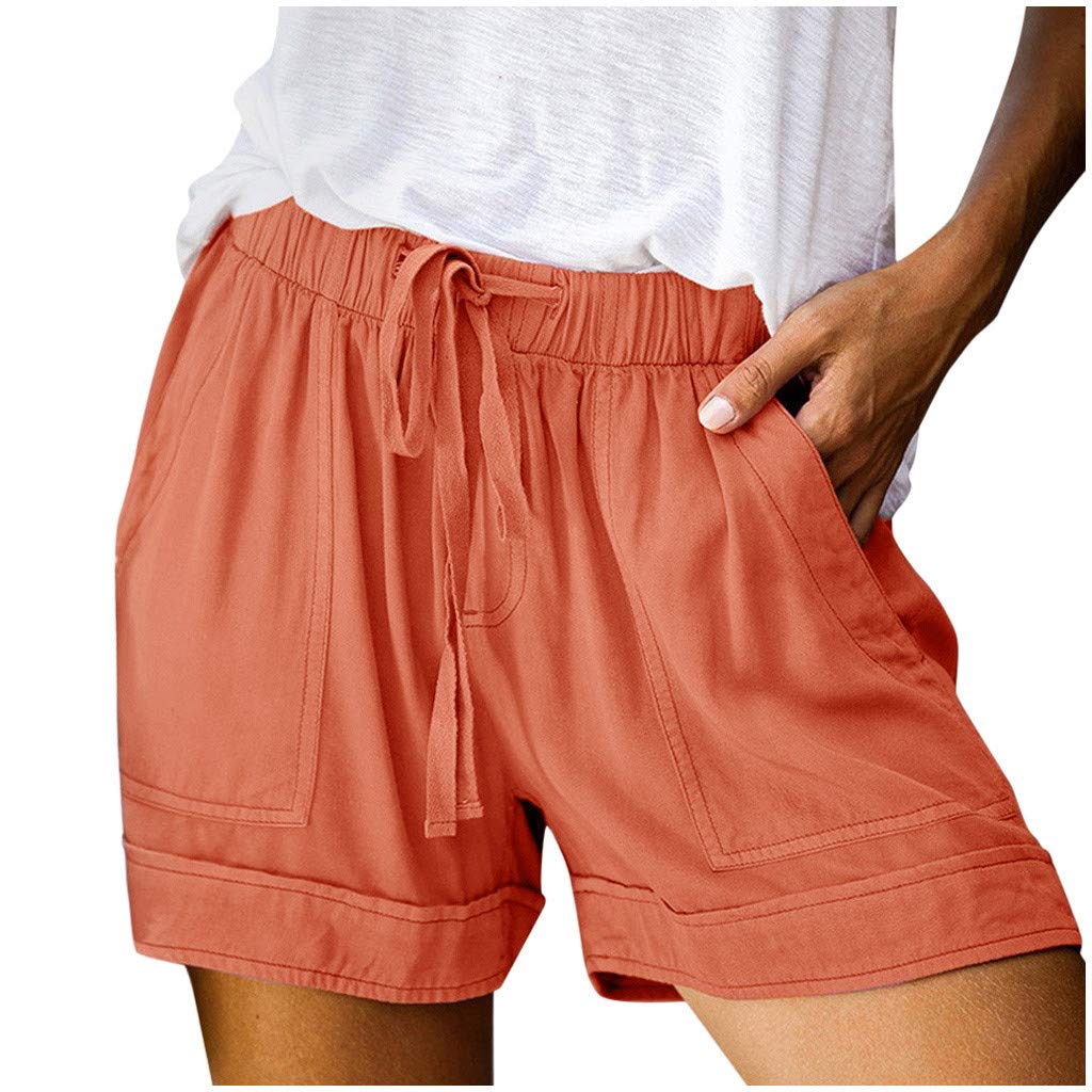 Women's Summer Shorts with Pockets - Comfy Elastic Waist for Casual Wear