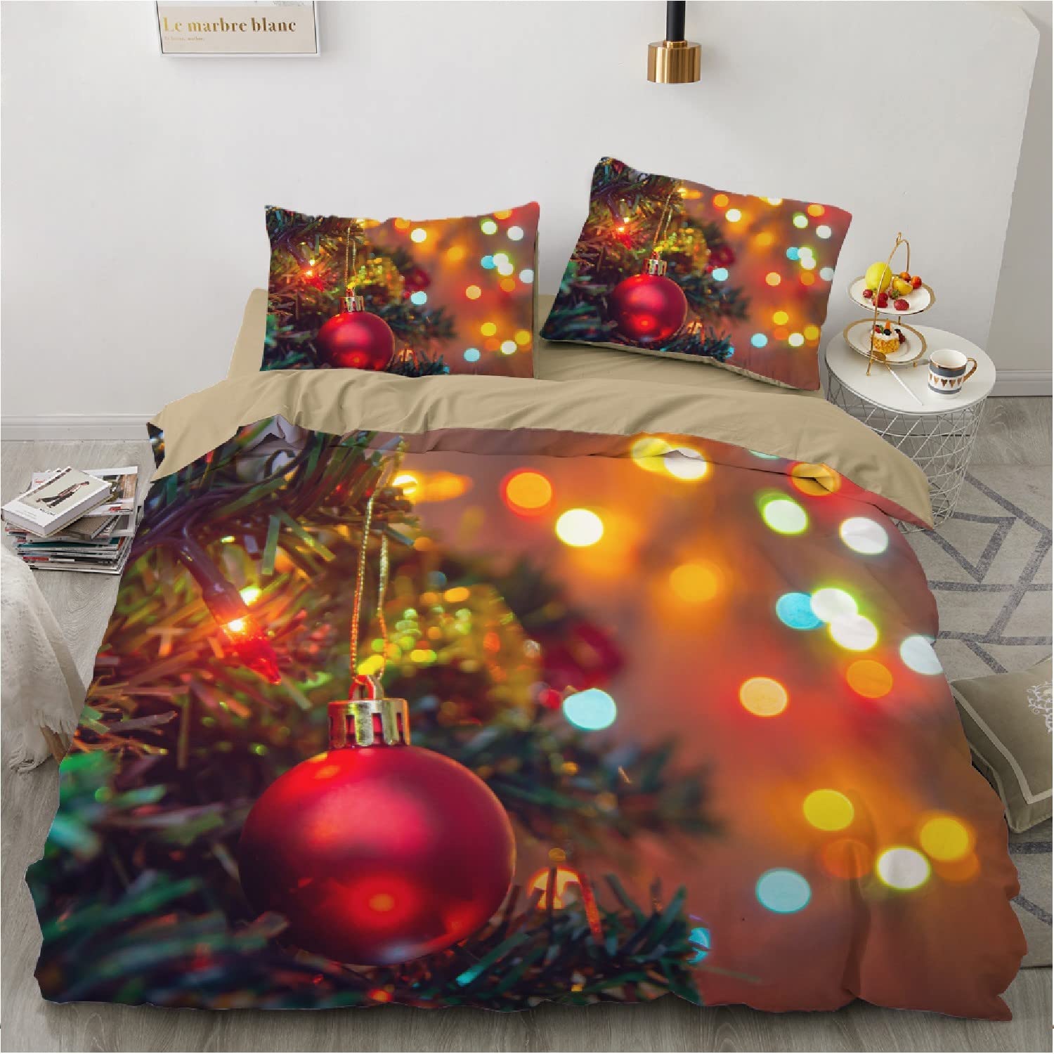 Christmas Bedding Set - Twin/Full/Queen/King Size Quilt Cover, Sheets & Pillowcases - Santa Claus Moose Holiday Puppy Ball Design - 2/3/4PCS (Queen-4pcs) - Perfect for Kids' Rooms, Holiday Decorations & New Year Celebrations